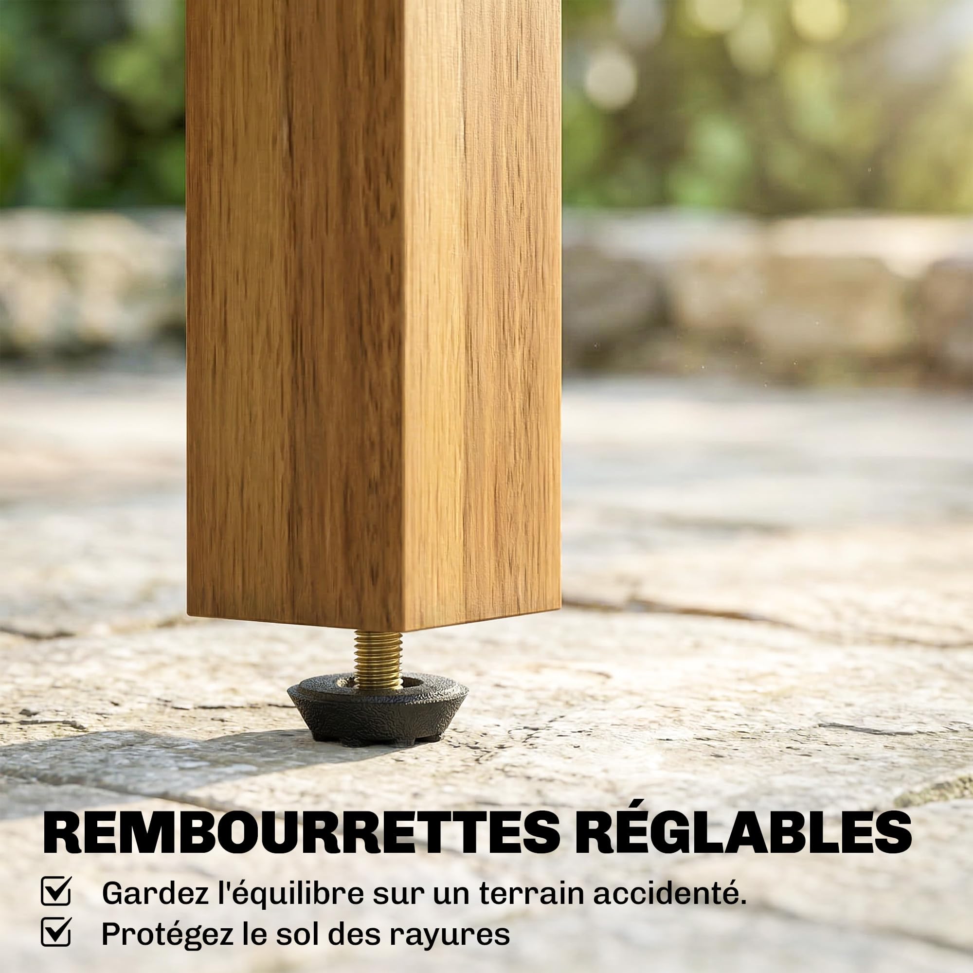 Outsunny Table Basse de Jardin Carrée en Bois d'Acacia Massif, Plateau à Lattes, Pieds Réglables, 48x48x46cm, Naturel