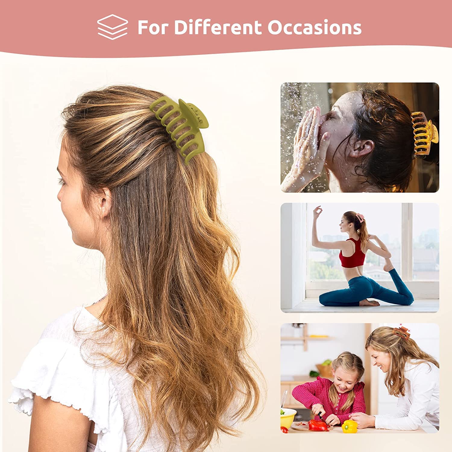 Fermaglio per capelli grande, Grandi clip di artigli, [3 pezzi] Clip di artigli di capelli grandi for donne e ragazze, fermagli for capelli sottili sottili lunghi capelli lunghi 2 stili artigli non sl