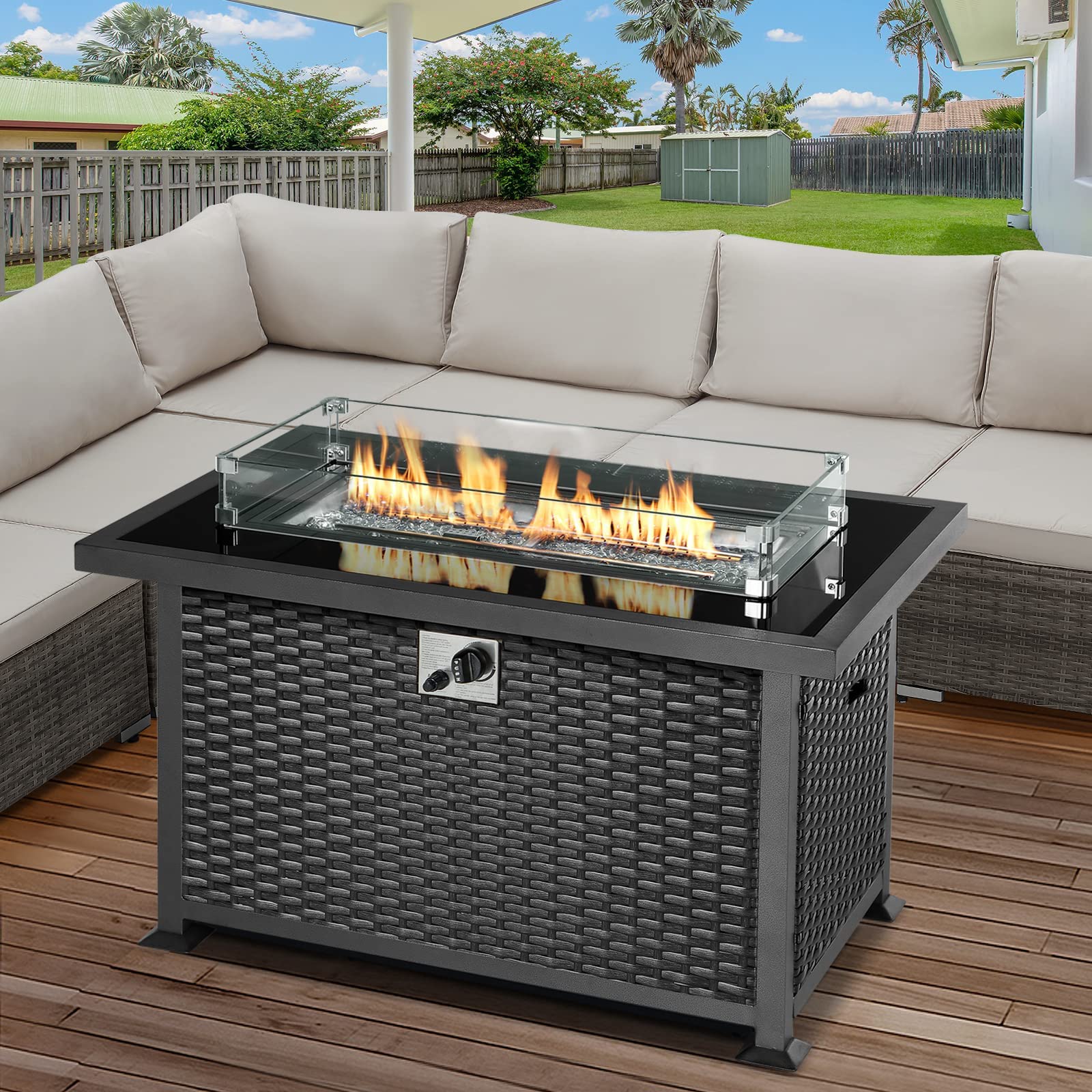 UMAX 44in Outdoor Propane Gas Fire Pit Table, 50,000 BTU AutoIgnition