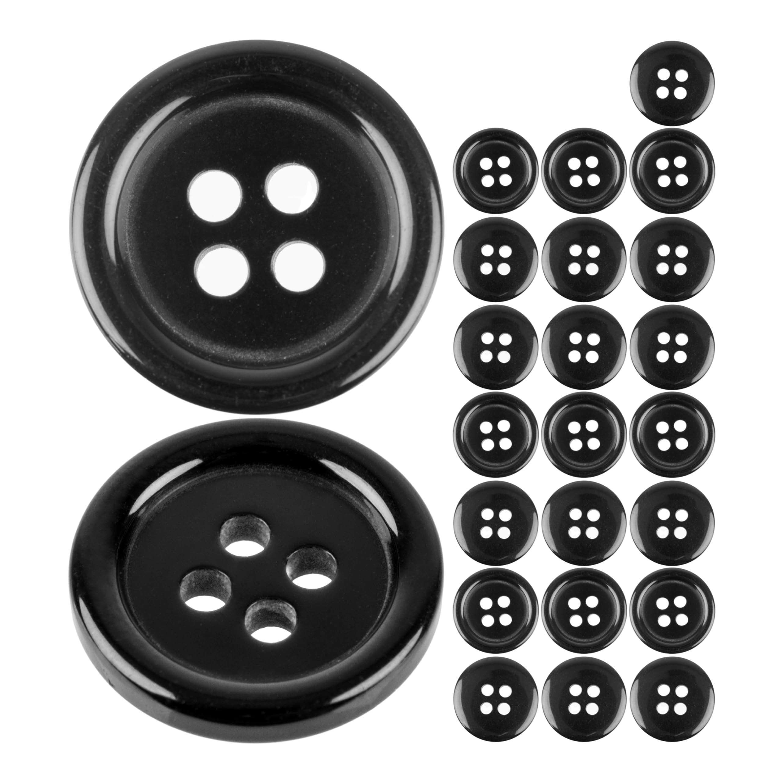 Buttons for Clothing, 24 Pieces, 4-Hole, Ø 20.3 mm, in Black, Made of Polyester, Size 32L, Resin Buttons for Jacket, Coat, Shirt, Polo Shirt, DIY Button Resin, Laundry Buttons, Basic Button