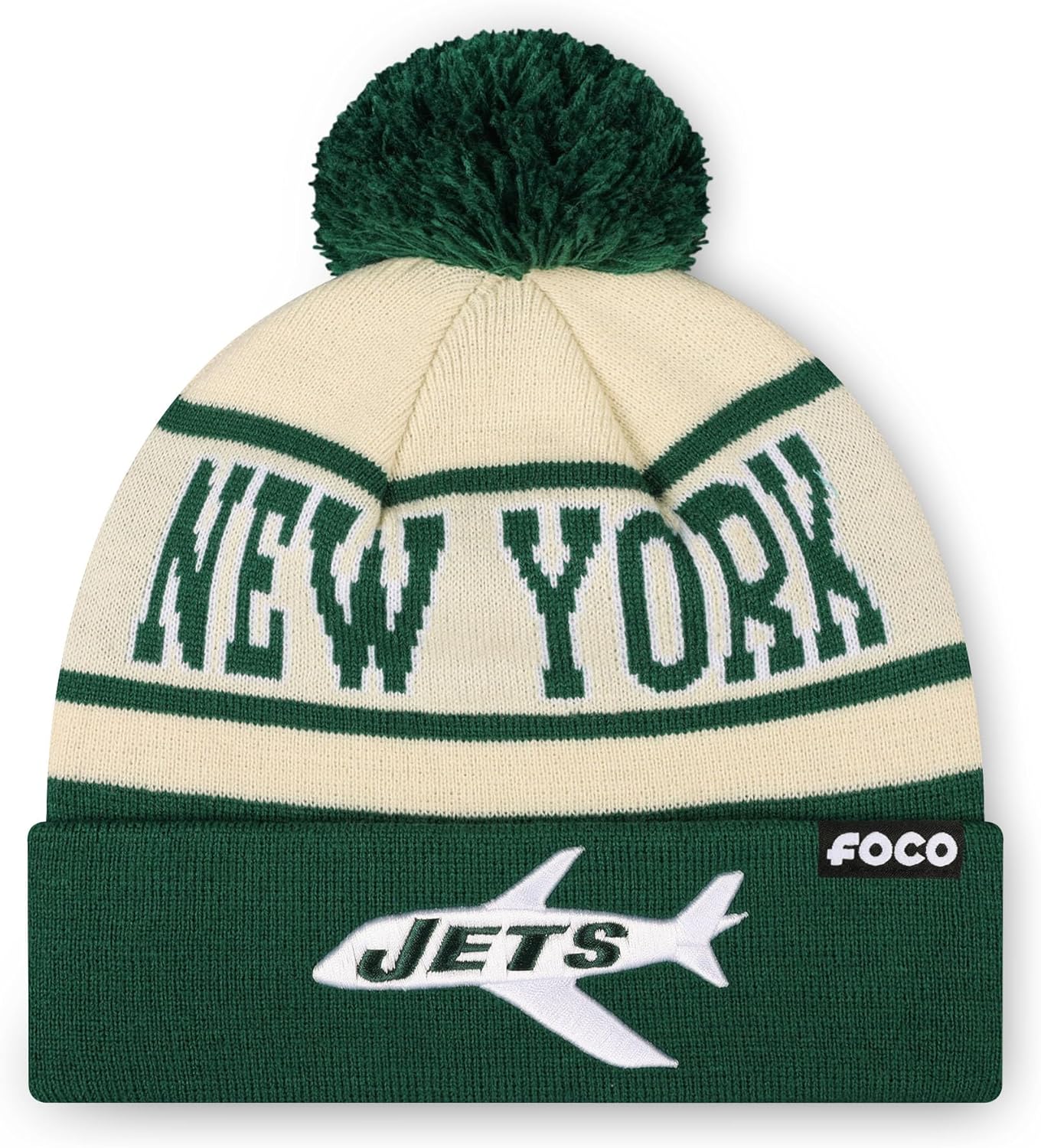 FOCO NFL Unisex-Adult NFL Retro Team Logo Heritage Stripe Pom Beanie Hat