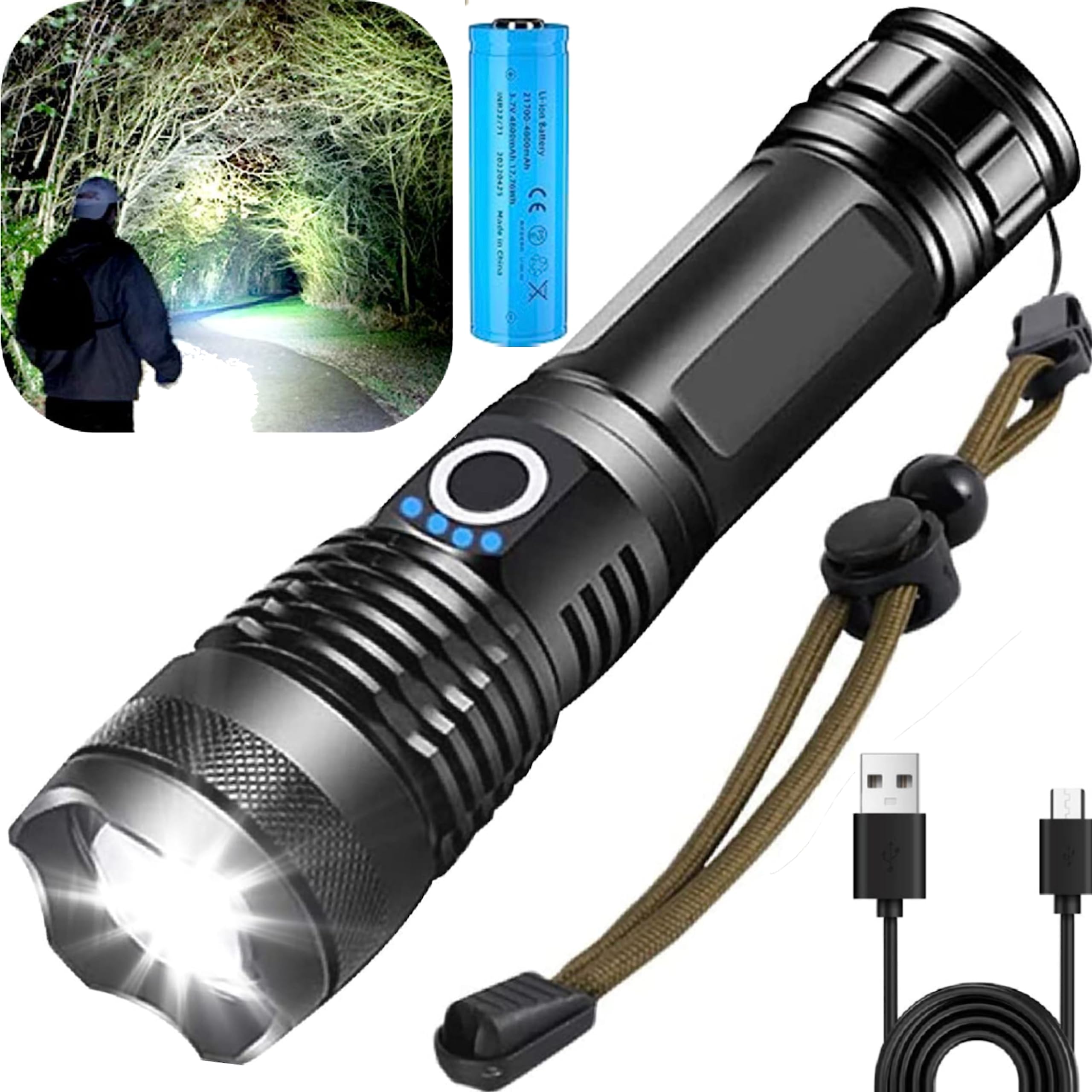 NESLINLED Flashlight Rechargeable, Super Bright 20,0000 High Lumen with 5 Modes XHP70.2 Tactical Flashlight, Handheld Powerful Torch Light IPX6 Waterproof Flash Light for Emergency Camping Hiking