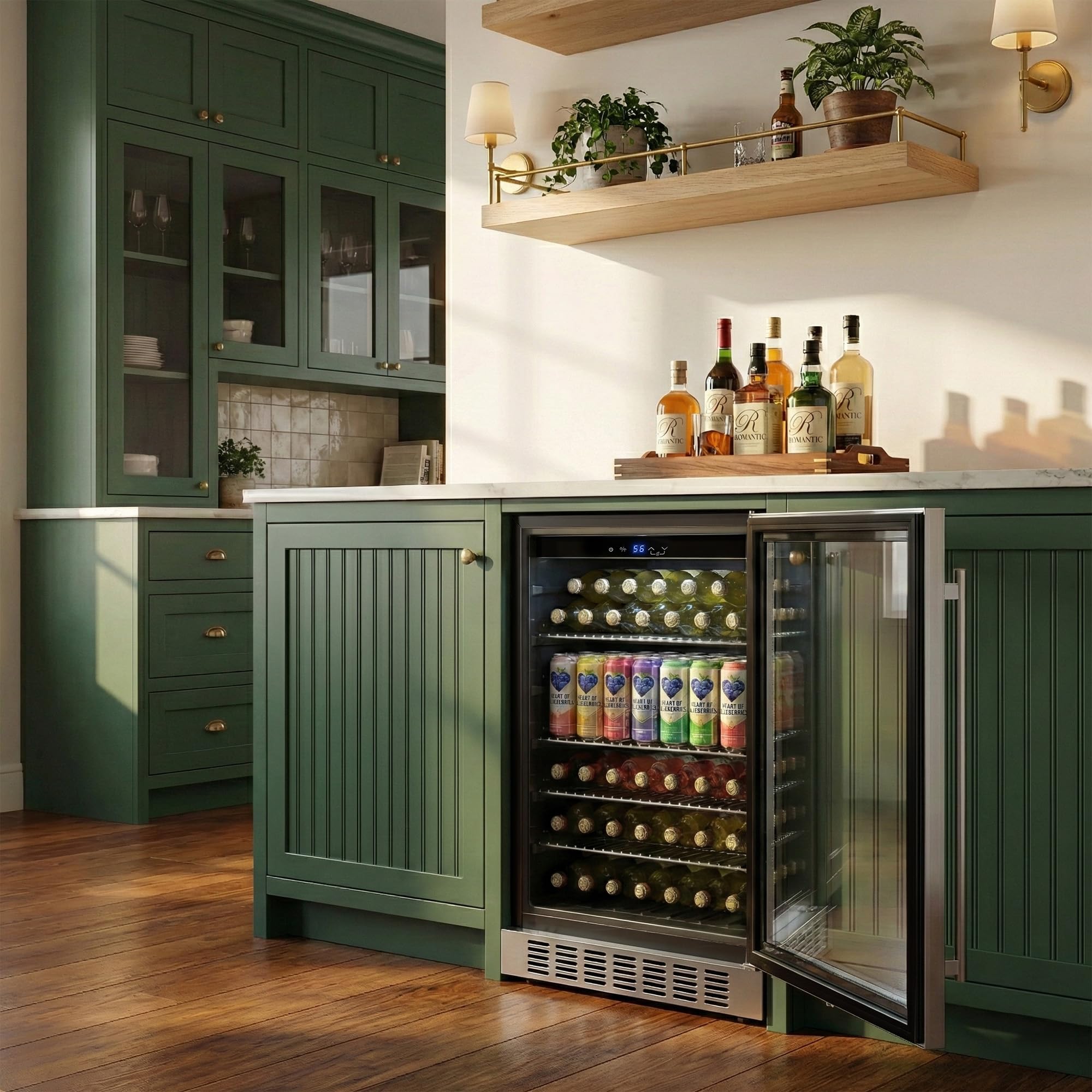 Empava 24 Inch Undercounter Beverage Cooler Refrigerator With Glass Door, Freestanding Drink Fridge With LED Light, Touch Control, 140 Cans Capacity on Fridge.com - View 3