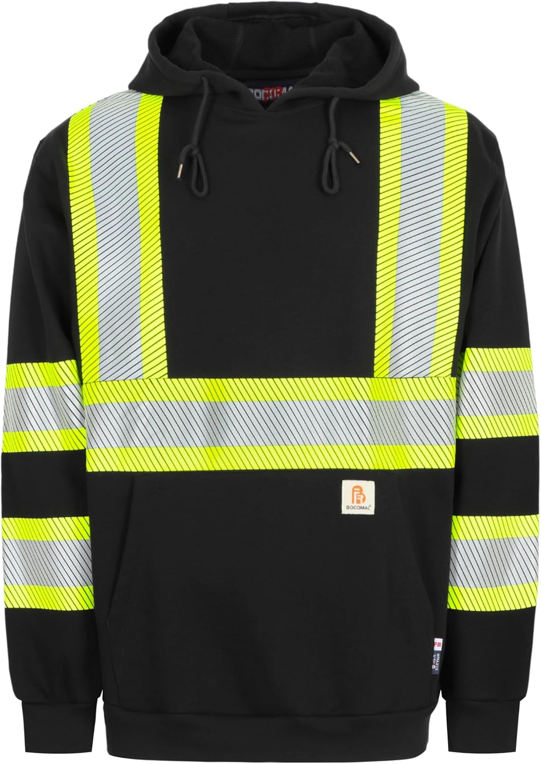 BOCOMAL FR Hoodies High Visibility Cotton Fleece Hi-vis Mid-Weight Flame Resistant Reflective Hooded Sweatshirts