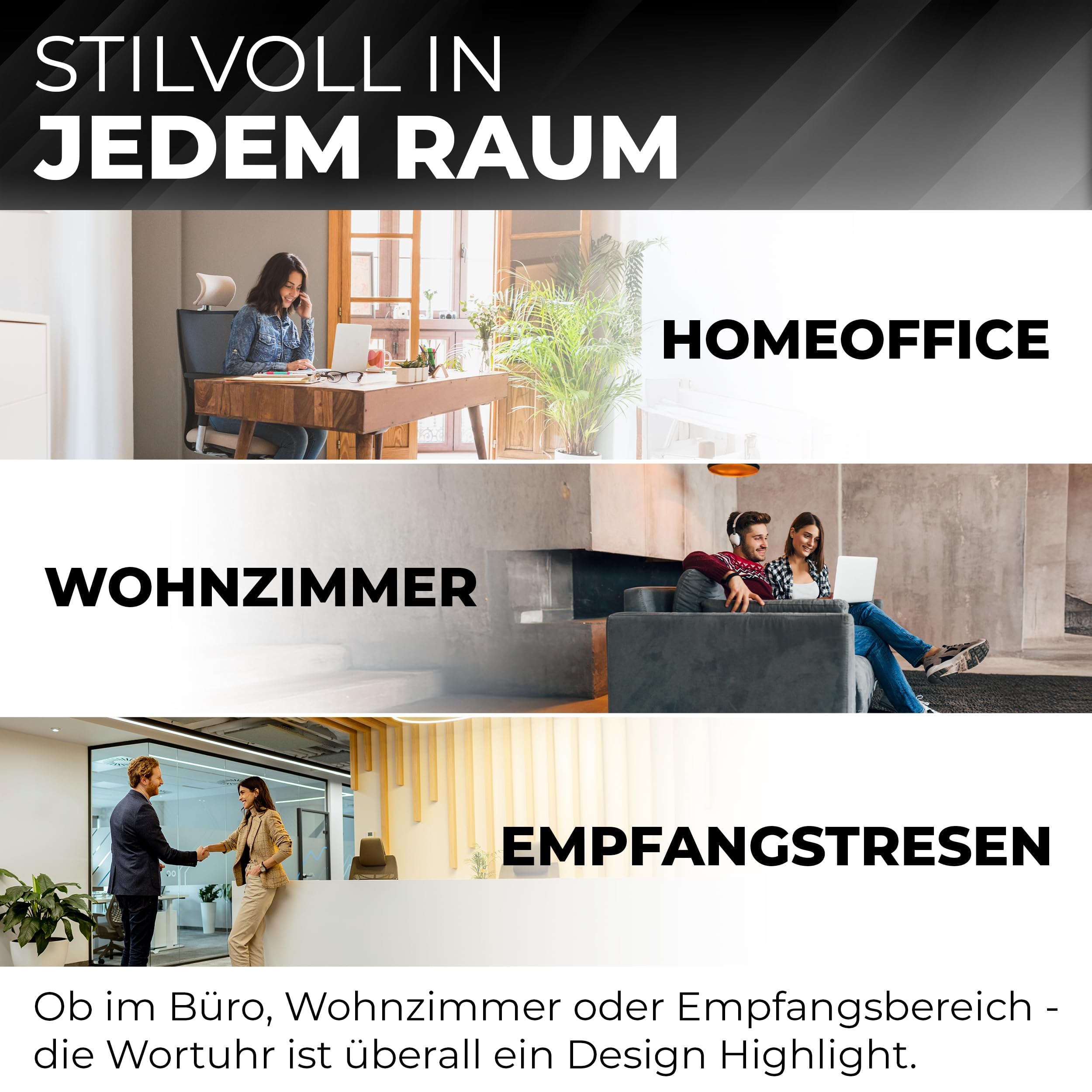 Bada Bing LED Wortuhr Silber mit Deutscher Wort Anzeige - edle Metall Uhr mit USB Kabel Wanduhr modern - Tischuhr hochwertig lautlos zum Aufstellen/Aufhängen - Deko Geschenk Männer Geburtstag Büro