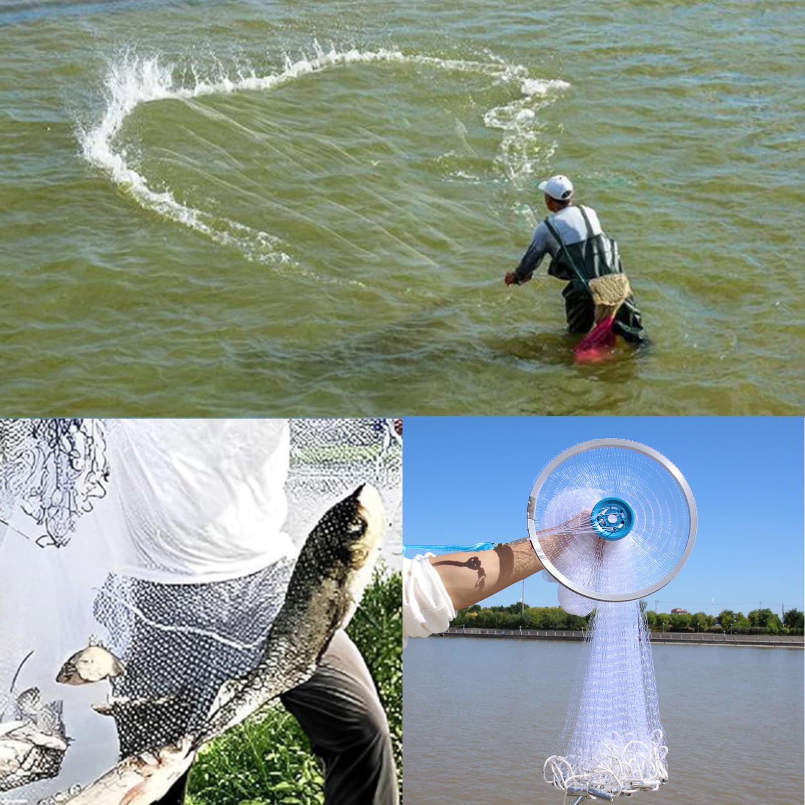 Fischernetz Wurfnetz zum Fischen Salzwasser-Fischnetz Fischernetze mit Aluminiumring Monofilament-Material Fischernetze Durchmesser 1,8m/ 2,4m/ 3,0m/ 3,6m/ 4,2m