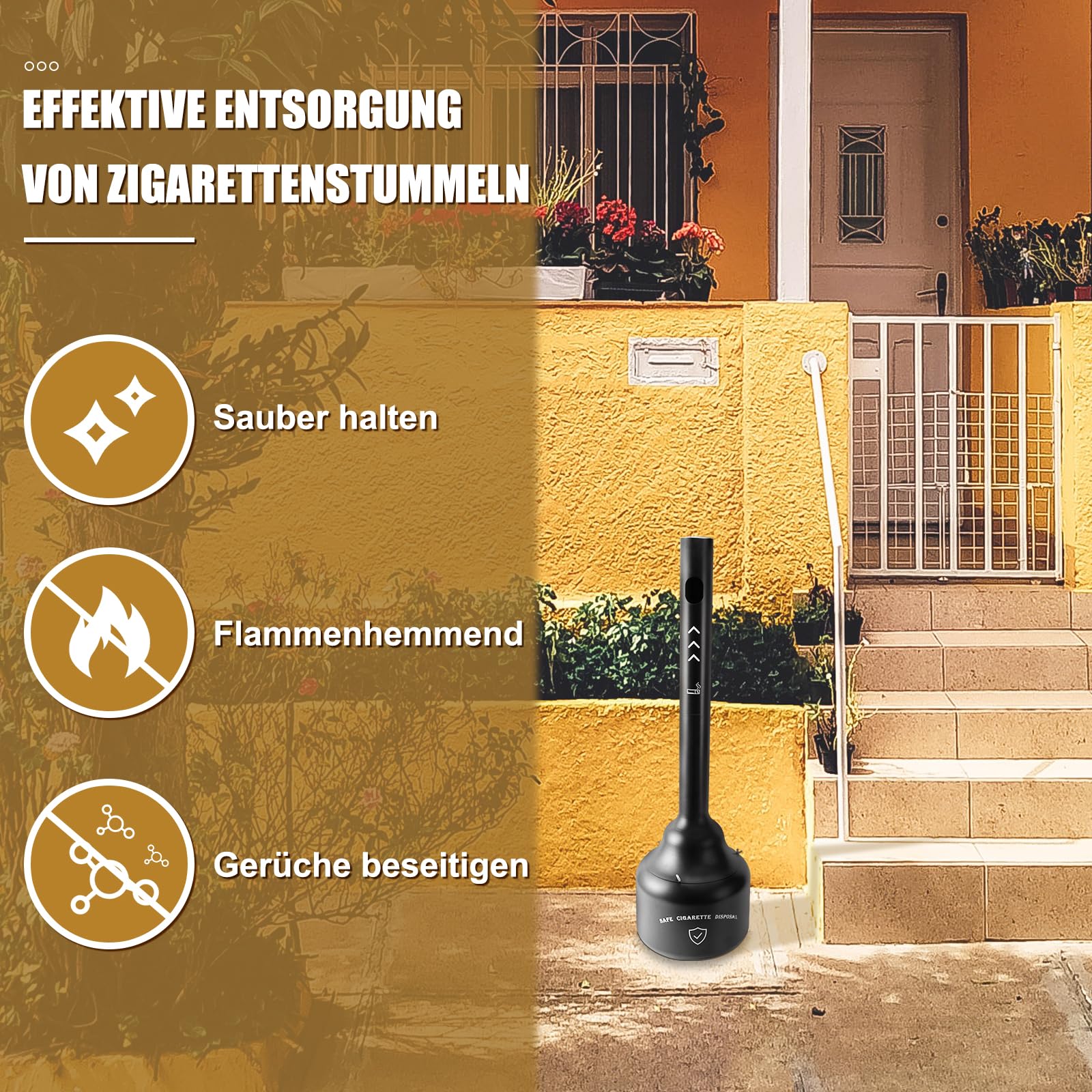 Glosaie Standaschenbecher für Draußen, Aschenbecher für Draussen, 29.2 × 101.6 cm 19 L Aschenbecher Outdoor für eine frische und saubere Umgebung, Schwarz, Receptacle