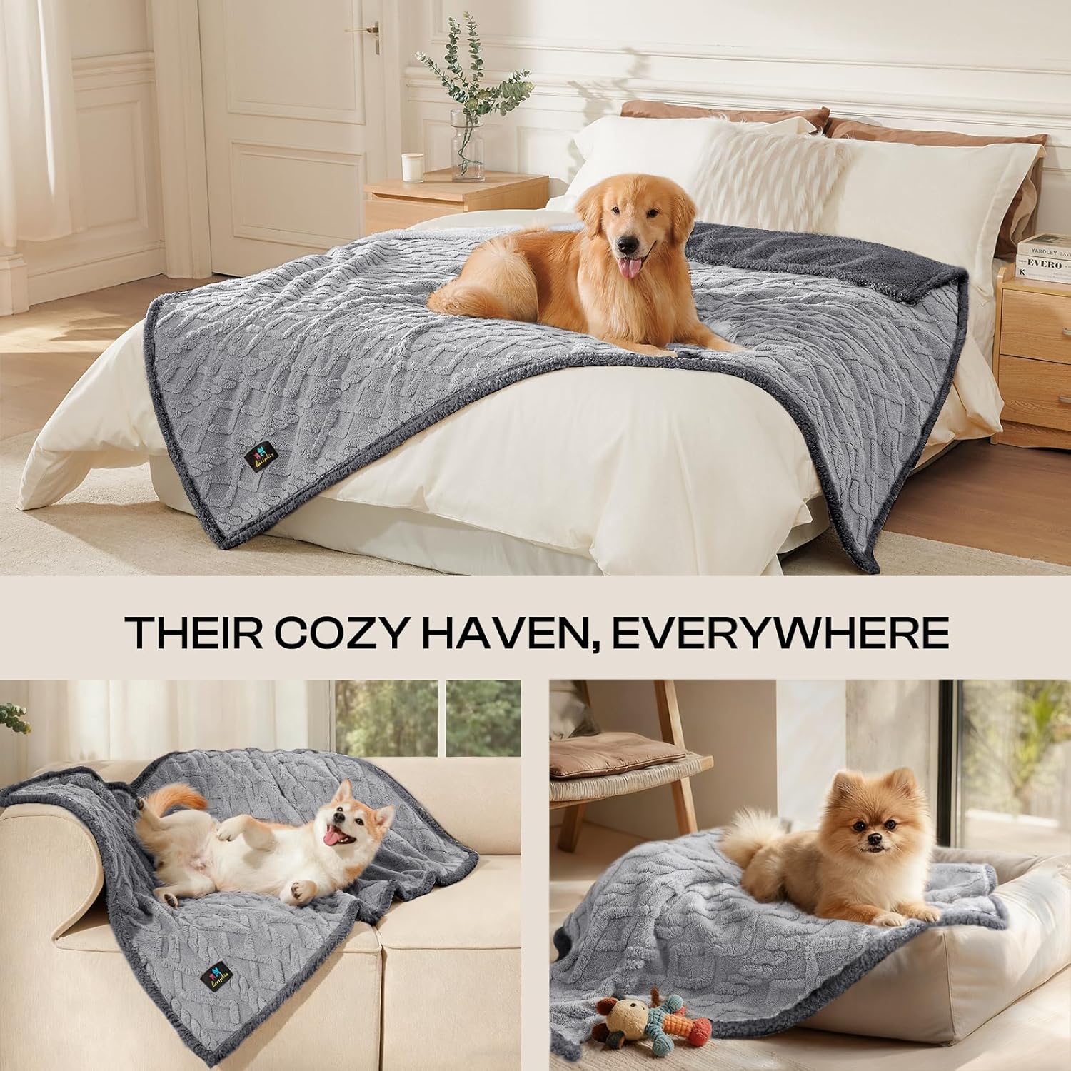 Luciphia Waterproof Pet Blanket, Liquid Pee Proof Dog Blankets for Sofa Bed Couch, Reversible Sherpa Fleece Furniture Protector Cover for Small Medium Large Dogs Cats,Light Grey Small(40" x 28") - Image 4