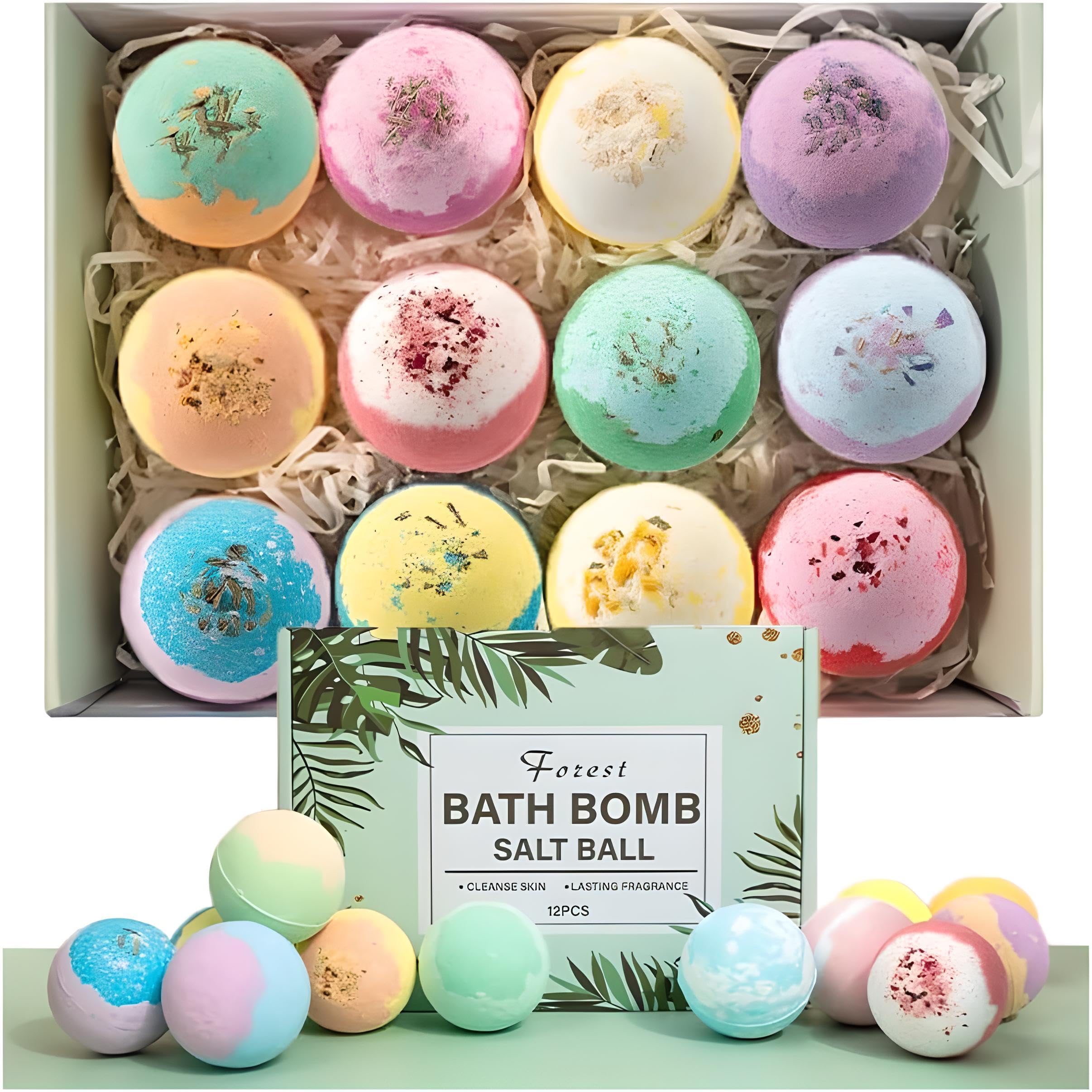 Sponsored Ad – Bath Bombs Gift Set, 12 Pack Organic Bubble Bombs with Essential Oils & Moisturizing Shea Butter, Natural Bomb Fizzies for Spa Self Care Stress Relief, Ideal Gift Box for Women Men - Green