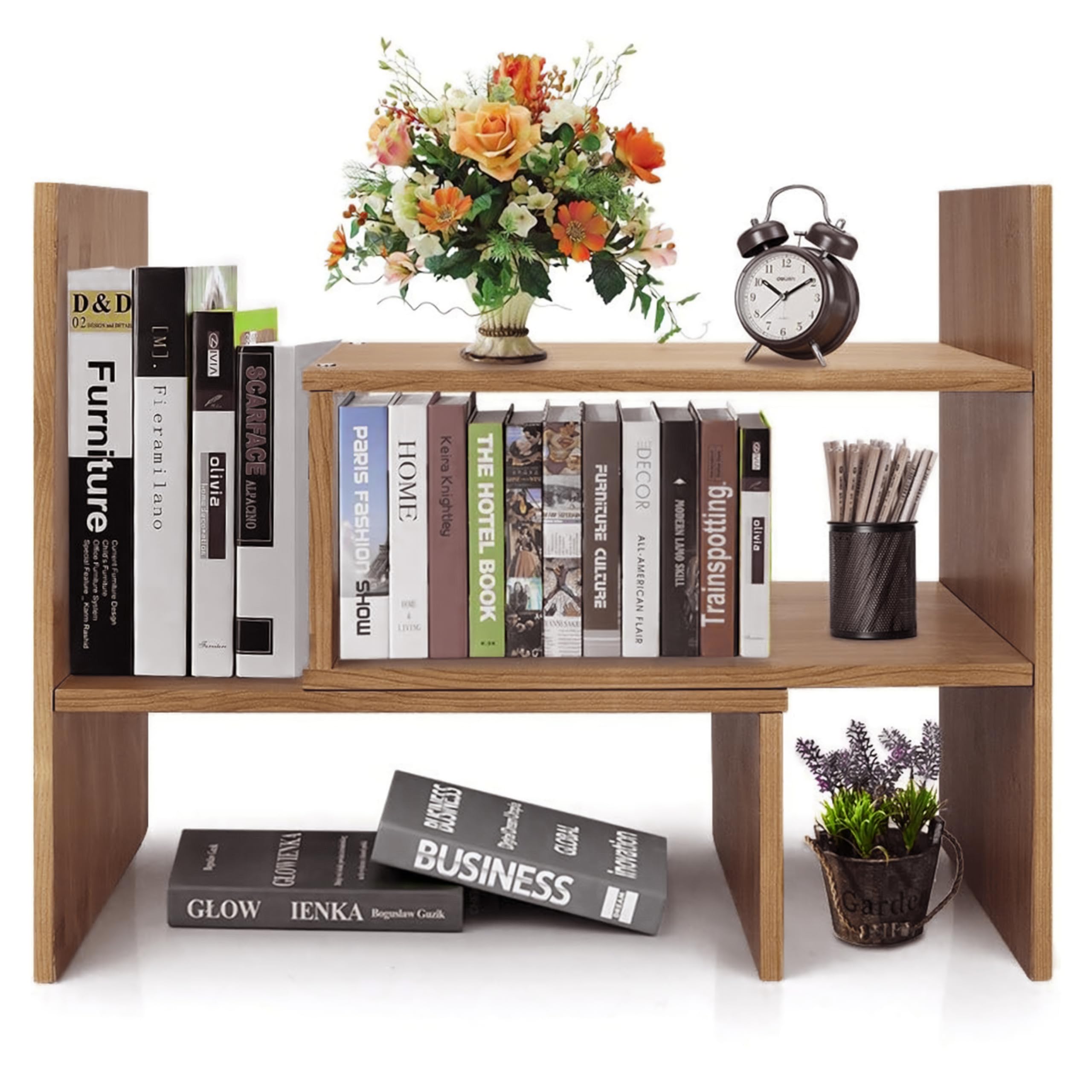 Livzing Wooden Adjustable Tabletop Bookcase - Modern Wood Bookshelf for Home Decor - Book Storage Cabinet - Books Holder - Desktop Bookshelf Organizer - Space Saving Design(Maple)