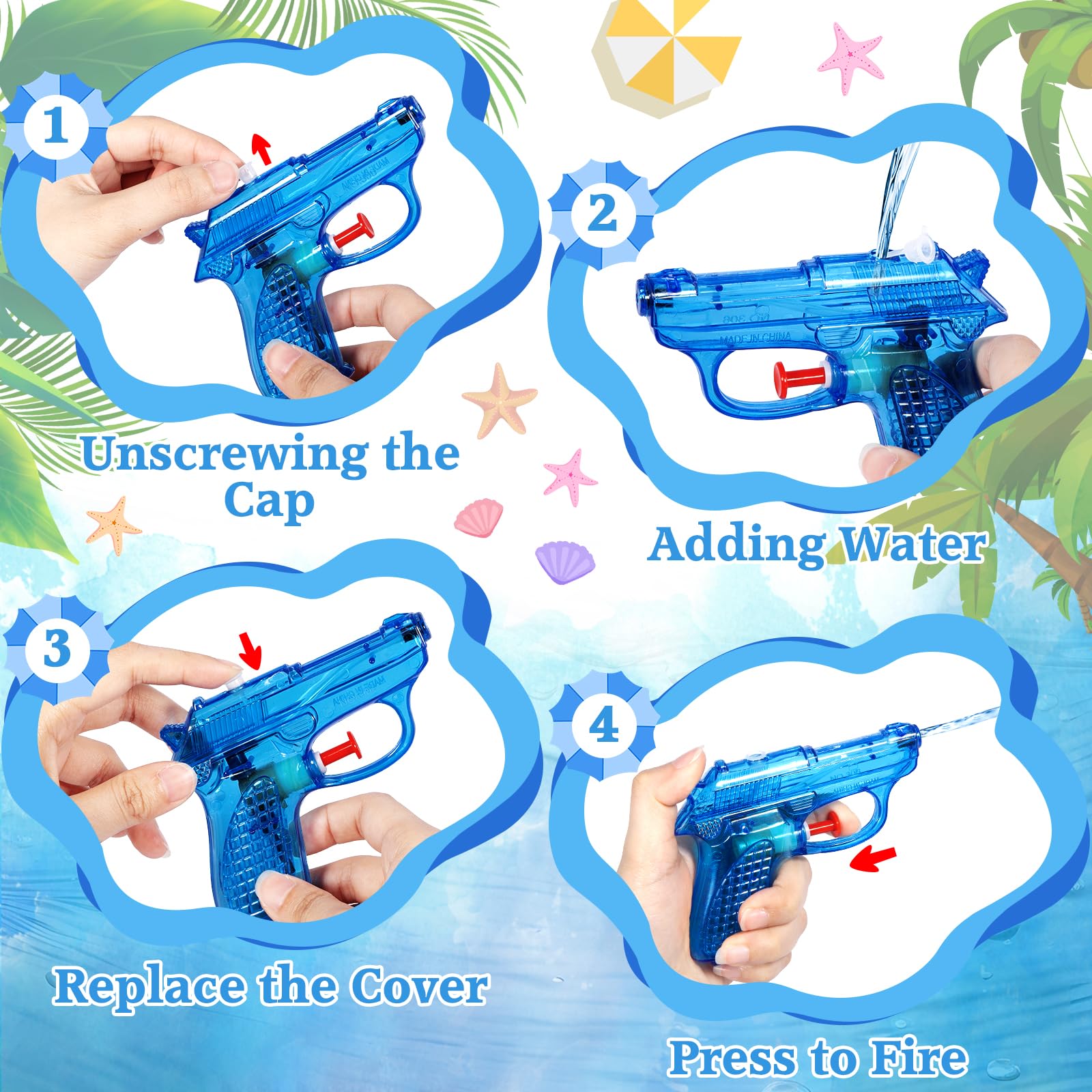 KDISHKRA - Lot De 16 Mini Pistolets à Eau Colorés Pour Enfants (11x8,5 Cm) - Jouet été Piscine, Plage, Jardin