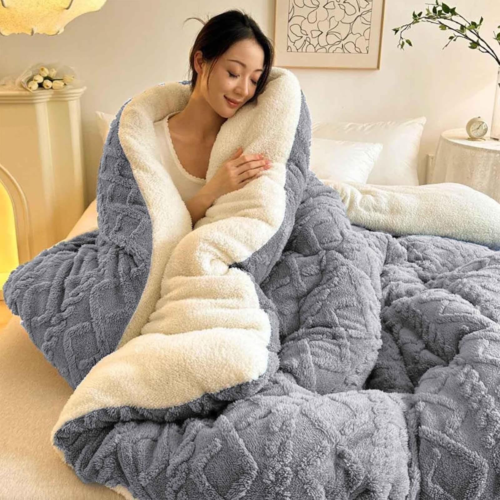 Yedaoiu Thickened Double Comforter Winter Coverless Duvet,Soft Fluffy Lamb Fleece Quilt, for Extreme Cold, Double Sided Fluffy Fleece Blanket for Cozy Nights-150 * 200cm/3kg||006