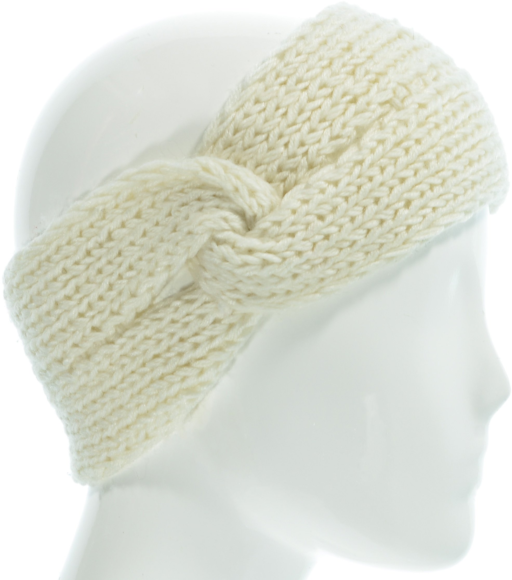 Hand By Hand™ Solid Knot Knitted Headband Twist Cozy Headwrap Chic Stylish [Ivory.](One Size)