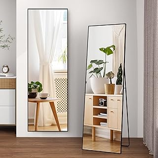 Comprar Henunem Espejo de pie de 164 x 54 cm, robusto espejo de cuerpo entero con marco de aluminio minimalista y estrecho, moderno espejo de pared grande de pie o colgante para salón y dormitorio, color