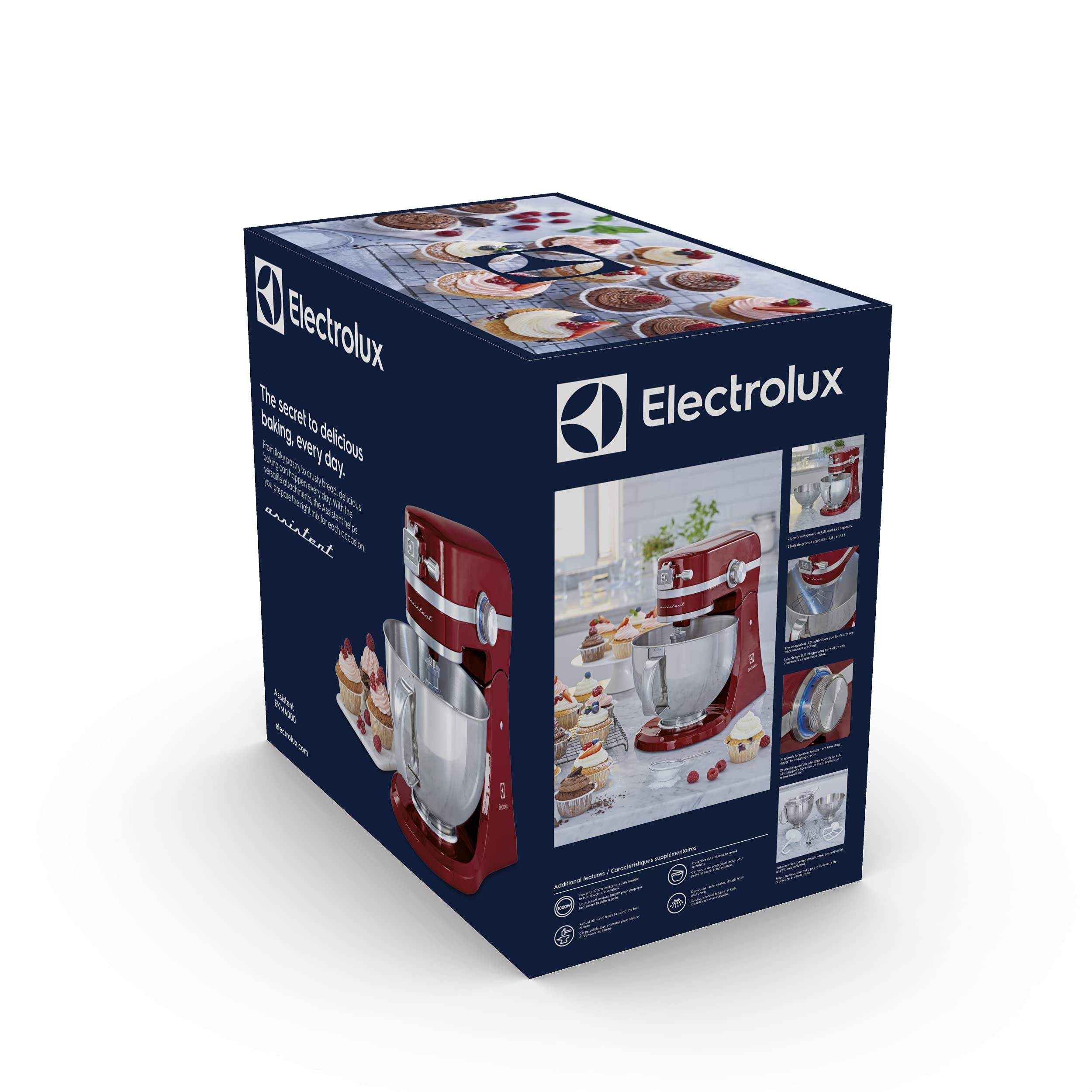 Electrolux EKM4000 Impastatrice Con Motore 1000W, 10 Velocità, Struttura In Acciaio Inox E Alluminio Pressofuso, 360x370x210mm, Rosso