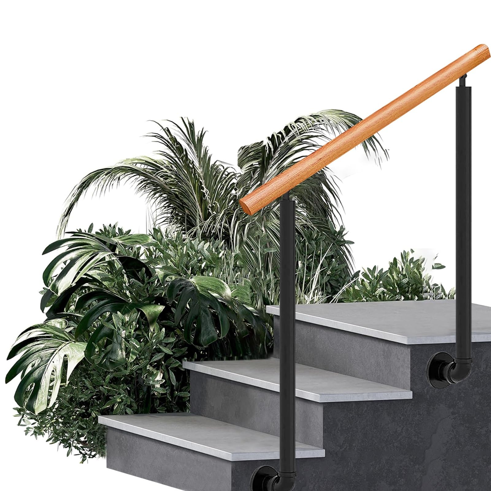 GLDYTVF Outdoor Stair Handrail Metal Wrought Iron Railing Post Safety Grab Rail with Installation Kit, Exterior Hand Railing Kit for Cement Concrete Wooden Steps, Black(Height 85cm,110cm/4