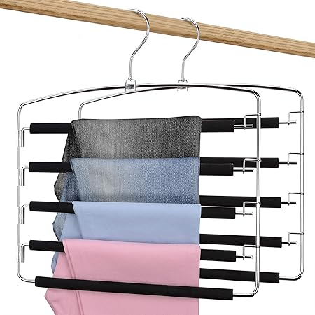 Red Photon Pants Hangers - Multi-Purpose Space Saving Slacks Hanger 2 Pack - Swing Arm, Foam Padded 5 Layers, Non-Slip, Stainless Steel Closet Storage Organizer for Trousers Skirt Jean Tie and Scarf