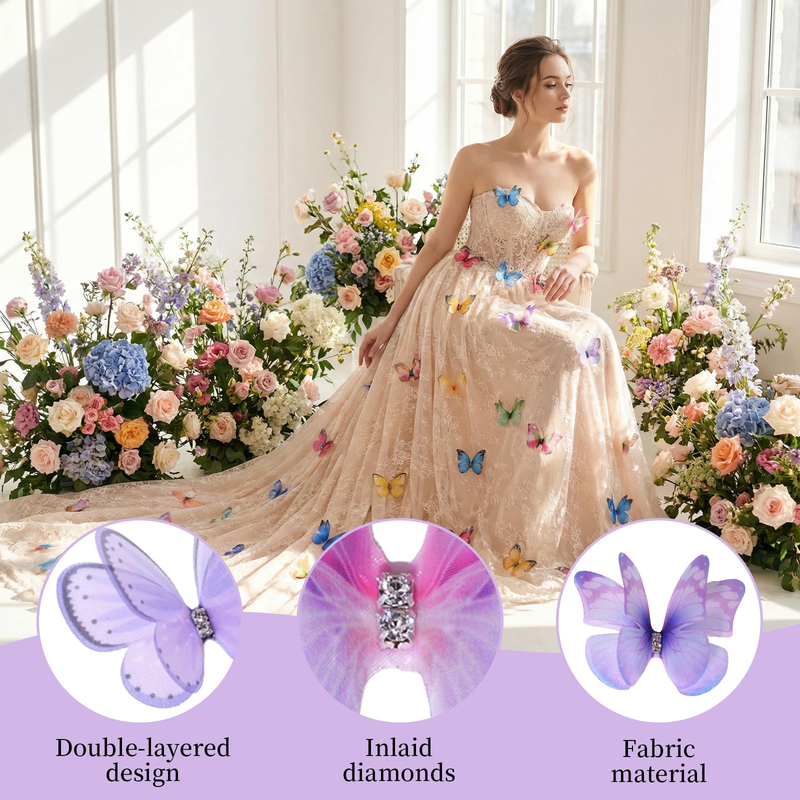 70 Piezas 3D Mariposas Decorativas, 3,5 x 5cm Mariposas de Organza de Tela de Gasa Translúcida, 35 Estilos, Organza Alas de Mariposa para Manualidades Joyería Decoraciones de Boda Habitaciones