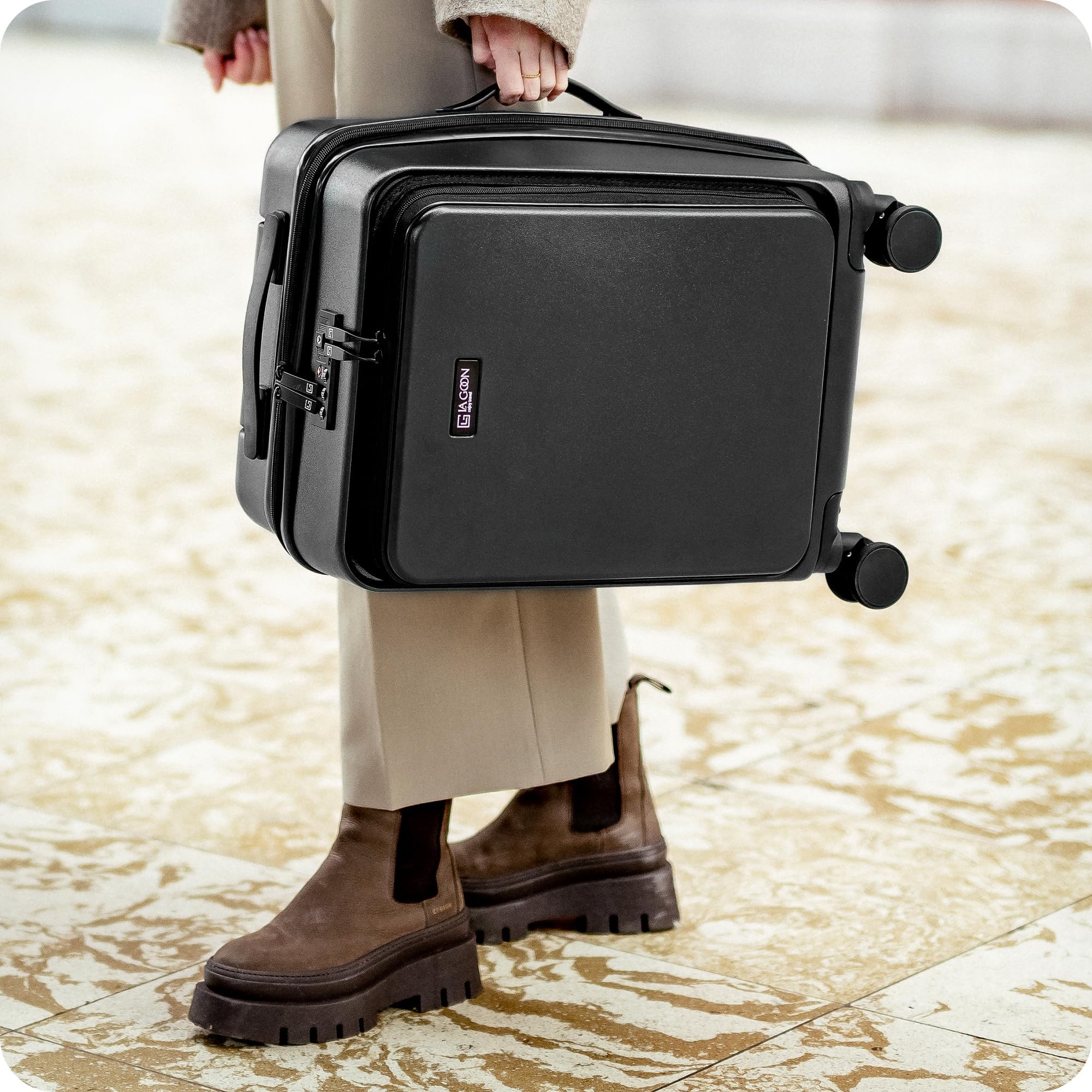 LA GOON Handgepäck Koffer - 100% PC (Polycarbonat) - Laptopfach - Fronttasche - Business - Rollkoffer Handgepäck [TSA Zahlenschloss] Carry-Ons, Trolley