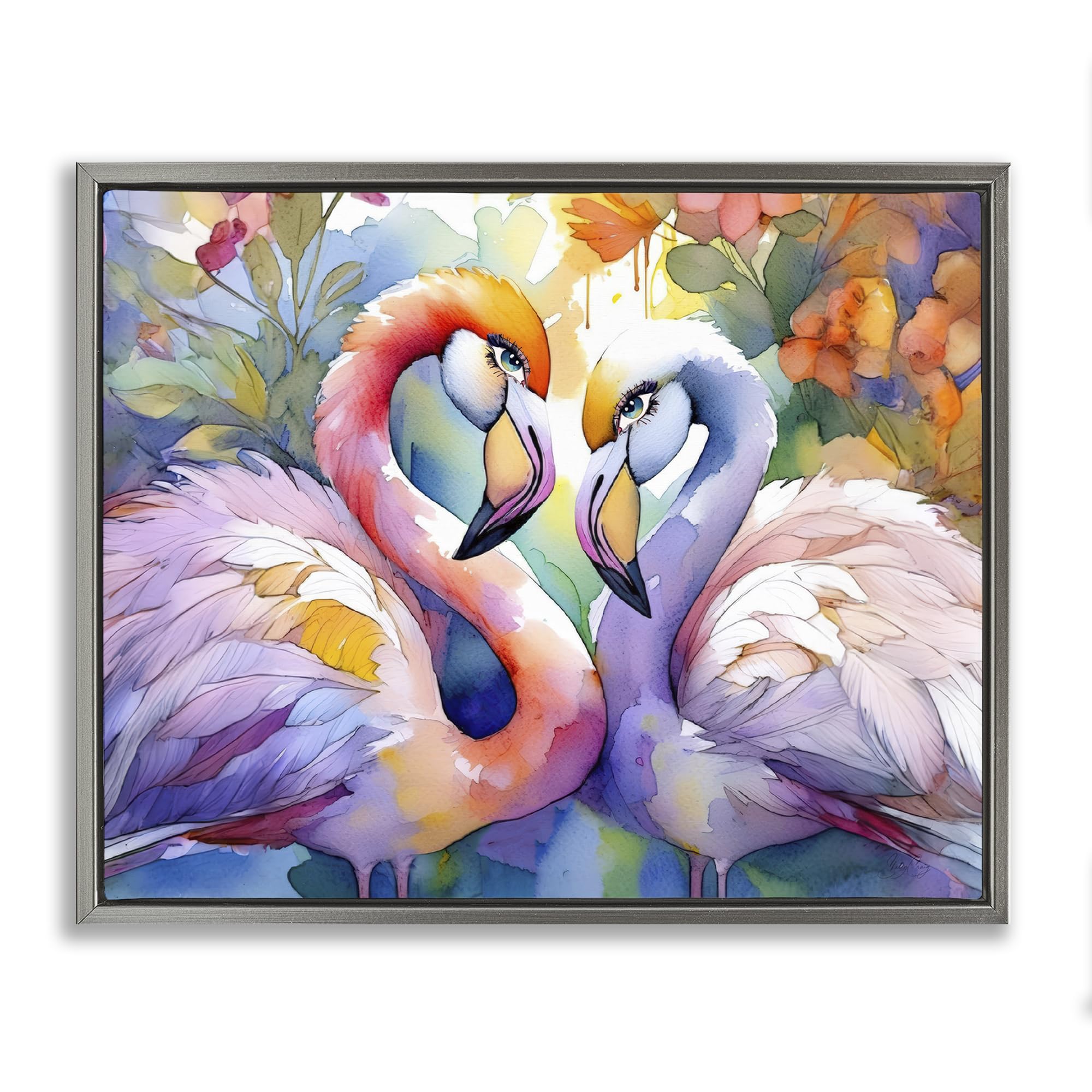 Stupell Industries Luster Gray (Matte) 'Flamingo Love Pair'| Floating Frame Canvas Art