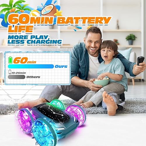 Miniatura 5 de Tecnock Coche de control remoto anfibio, 4WD Gesture RC Cars con carga magnética, 60 minutos de tiempo de juego, luces LED, juguetes de piscina para