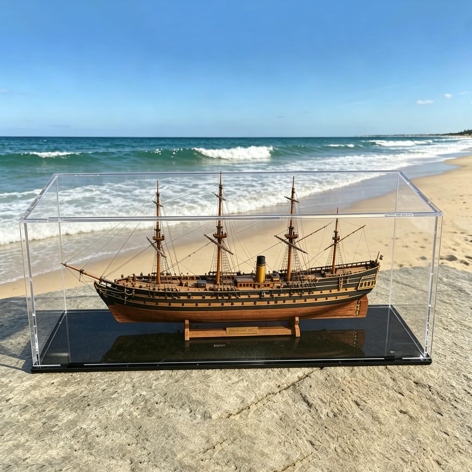 Vetrina in Acrilico, Grande teca in Acrilico per modellini di Navi - Cubo Trasparente Antipolvere con Base Nera, mobiletto Trasparente per Oggetti da Collezione (76x61x61 cm) - Soluzione IDE