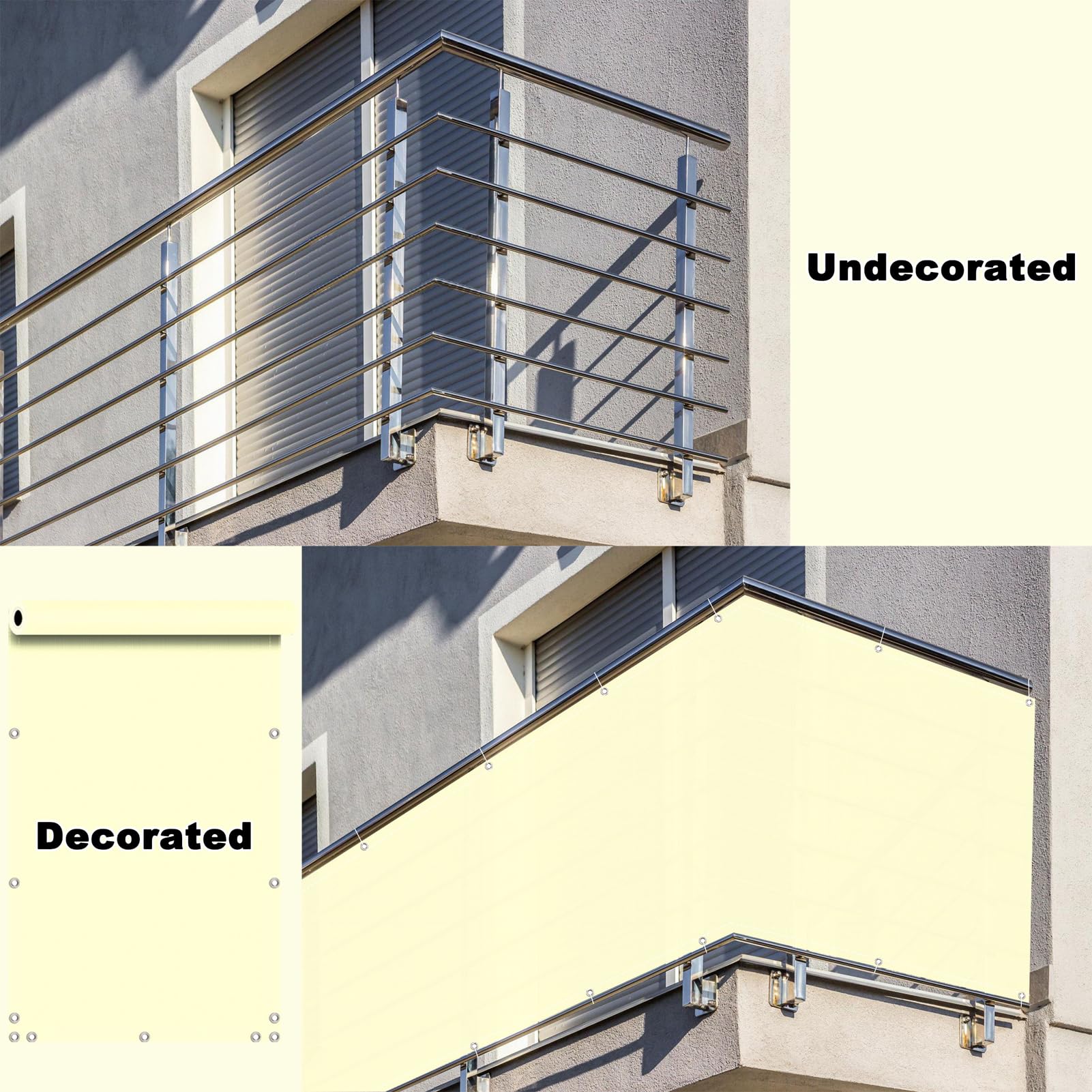 Odporna na warunki atmosferyczne, balkon, 1,5 m x bez wiercenia, siatka ochronna, odporna na zabrudzenia i wodę, idealna do ogrodów i podwórek, mleczna biel, z opaskami kablowymi