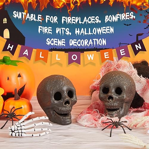 Miniatura 4 de Libima 6 piezas de troncos de cerámica ignífugos para Halloween, calaveras de cerámica negra para hoguera, chimenea, calavera ignífuga para hoguera,