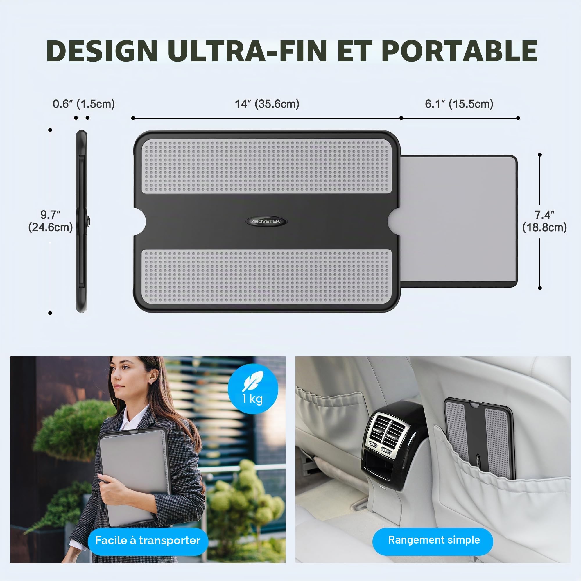 AboveTEK Bureau Portable pour Ordinateur Portable avec Plateau Rétractable pour Tapis de Souris Gauche/Droite, Protection Thermique Antidérapante pour Tablette et Ordinateur Portable