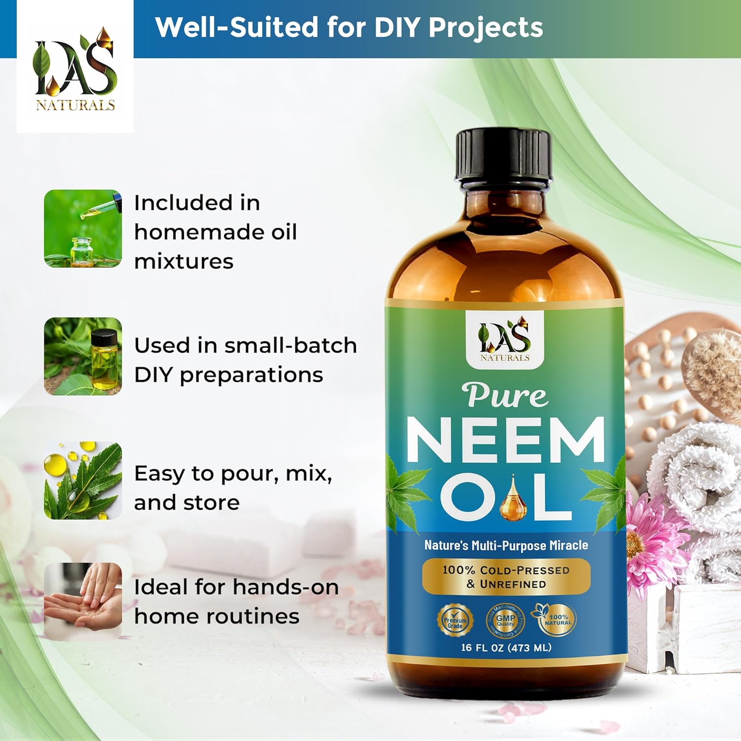 Neem Oil | Multipurpose Neem Oil for Hair, Skin & Face | 100% Pure, Cold-Pressed & Unrefined | Household & Garden Use | 16 fl oz - Image 4