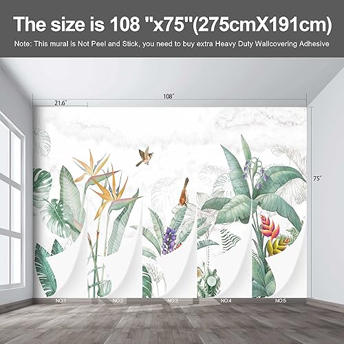 Miniatura 3 de Papel tapiz botánico tropical de hoja de plátano verde para sala de estar y dormitorio (papel tapiz para pared de habitacion) 108 x 75 pulgadas (no