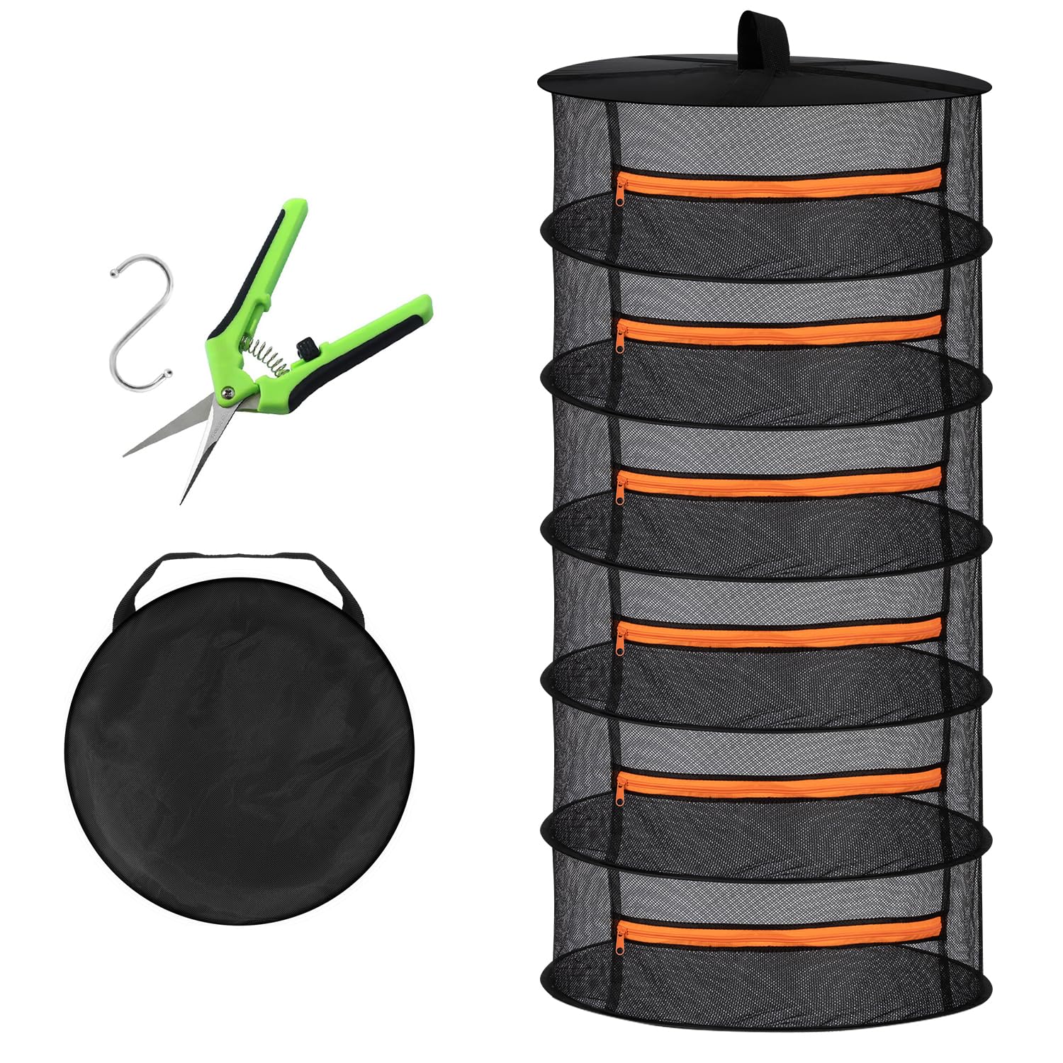 Desy & Feeci Herb Drying Rack, Plant Hanging Dry Net with Orange Zipper (6 Layer-D60xH120cm)