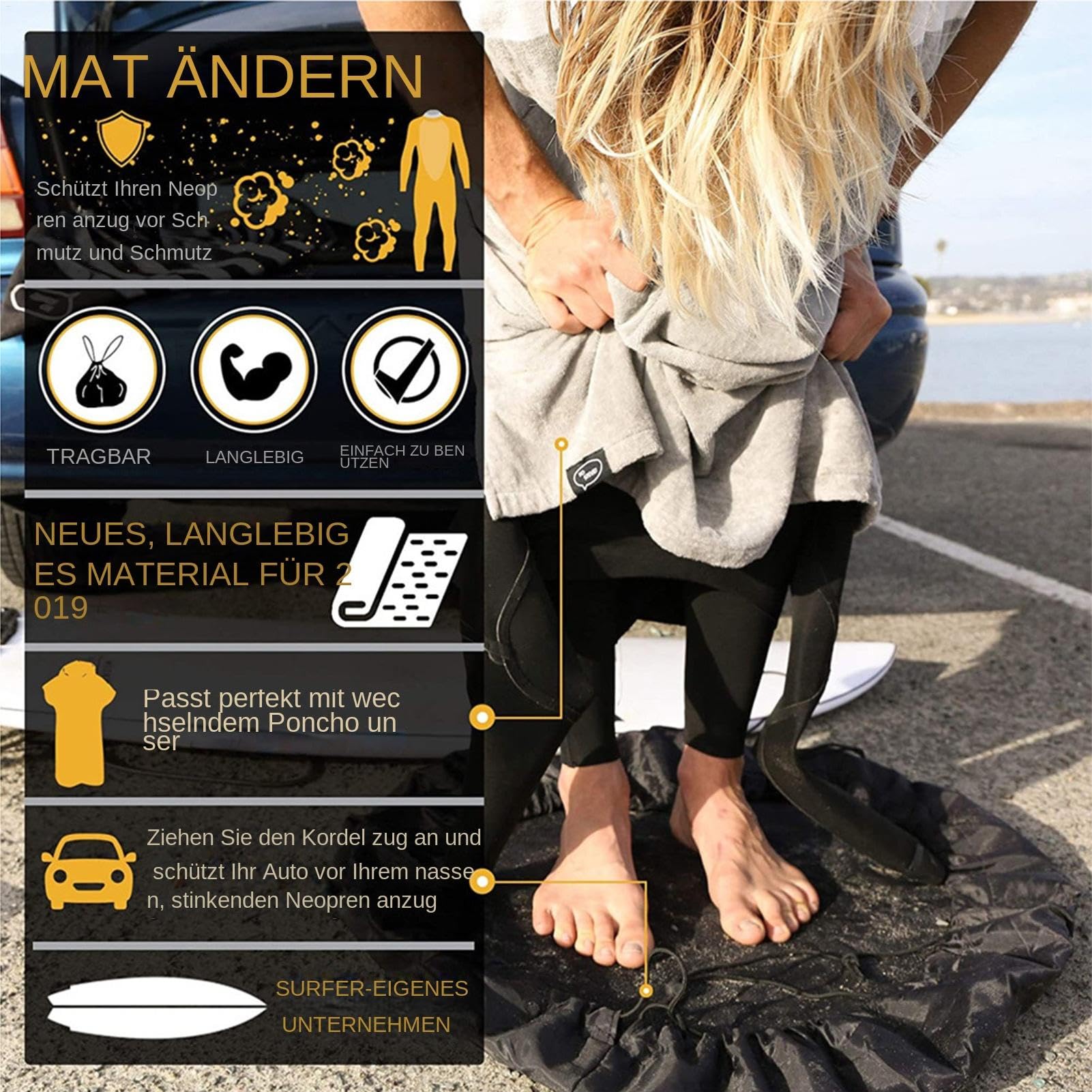 Tapis de combinaison en néoprène – Tapis de surf imperméable, tapis de séchage – Combinaison en néoprène | Tapis de plage compact et durable – Polyvalent dans le sac de rangement durable – Combinaison