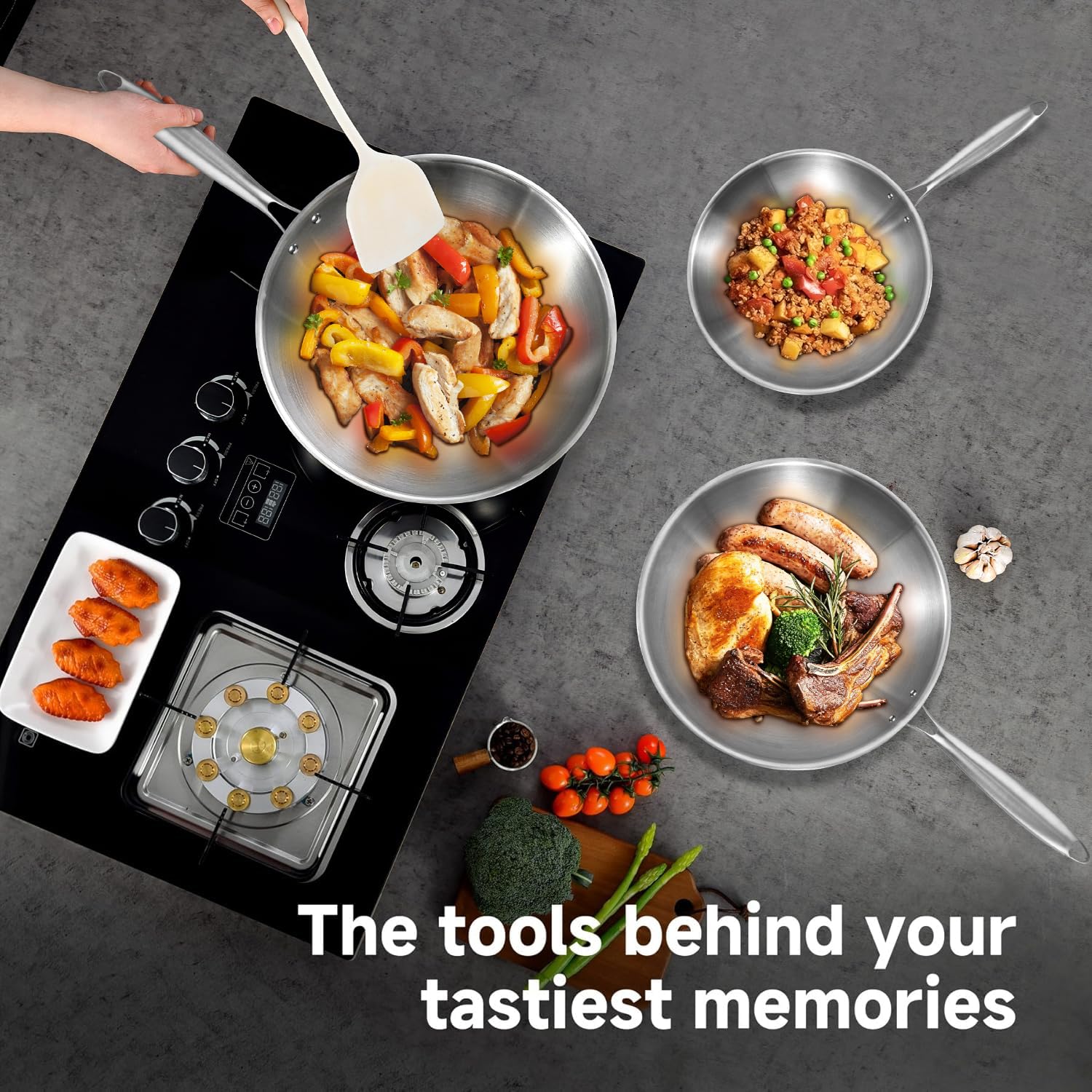 Inqibee Wok Inox 18/10 28 cm, Sans Revêtement, Sans PFAS/PFOA, Induction | Acier 18/10 sain, structure triply, compatible tous feux, passe au four et lave-vaisselle, chauffage uniforme et longue durée