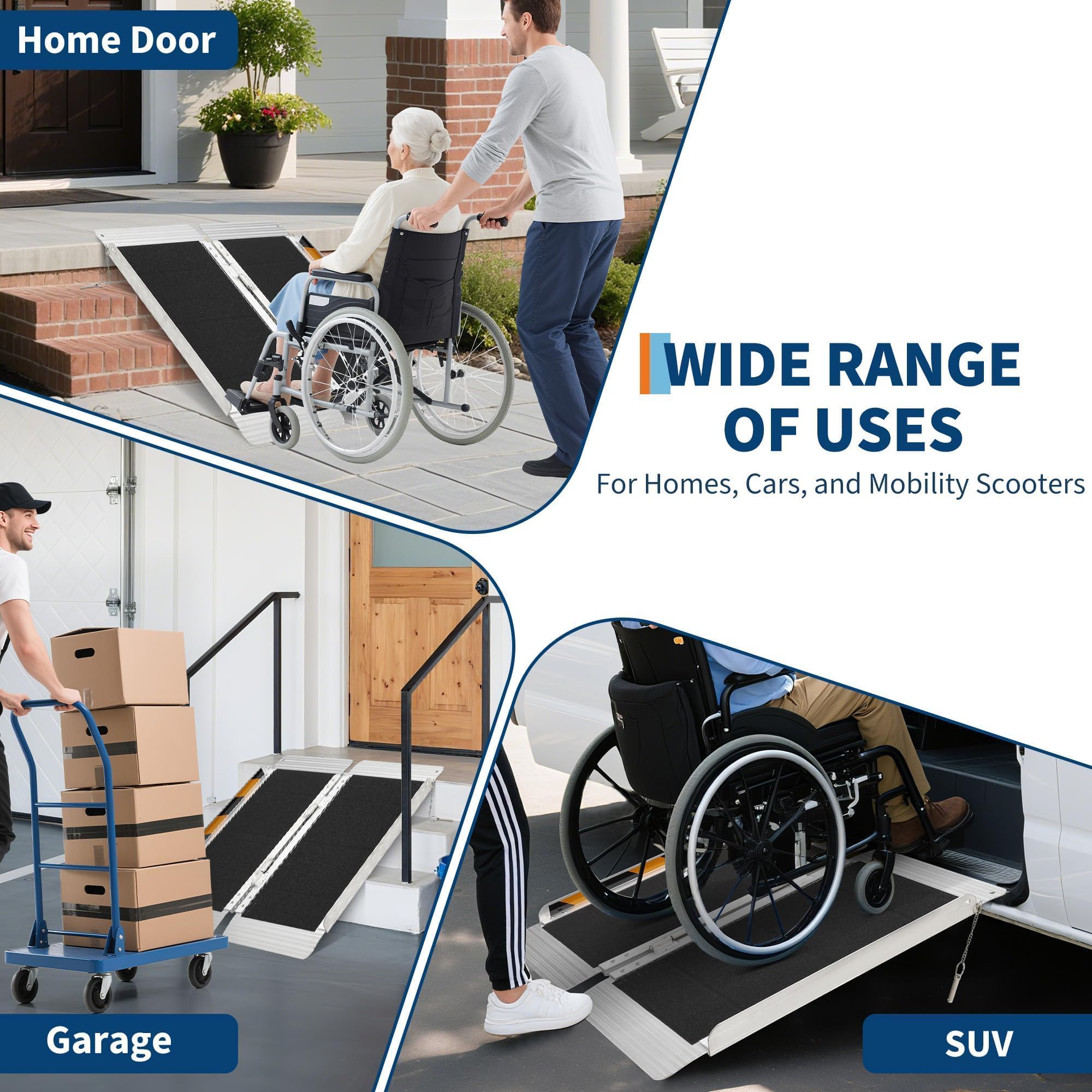 Garvee Rampa di carico pieghevole in alluminio 122 cm (4 ft) per sedia a rotelle e scooter - Leggera e portatile - Portata 272 kg - Antiscivolo, blocco sicurezza - Auto, soglie/gradini, porte