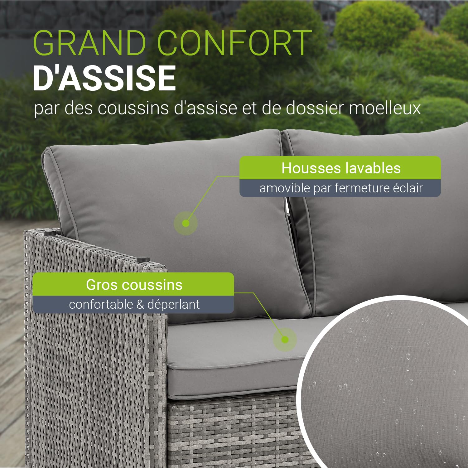 Juskys Ensemble mobilier de Jardin 2 en 1 en polyrotin Jamaika - Table, canapé Lounge - Salon de Balcon ou d’extérieur Gris chiné
