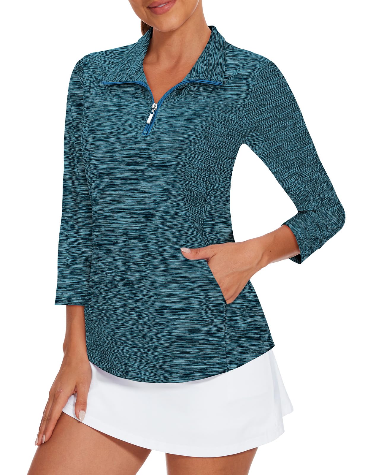 Viracy 3/4 Sleeve Womens Golf Shirts Quick Dry Quarter Zip Workout Tennis Polo Tops with Pocket