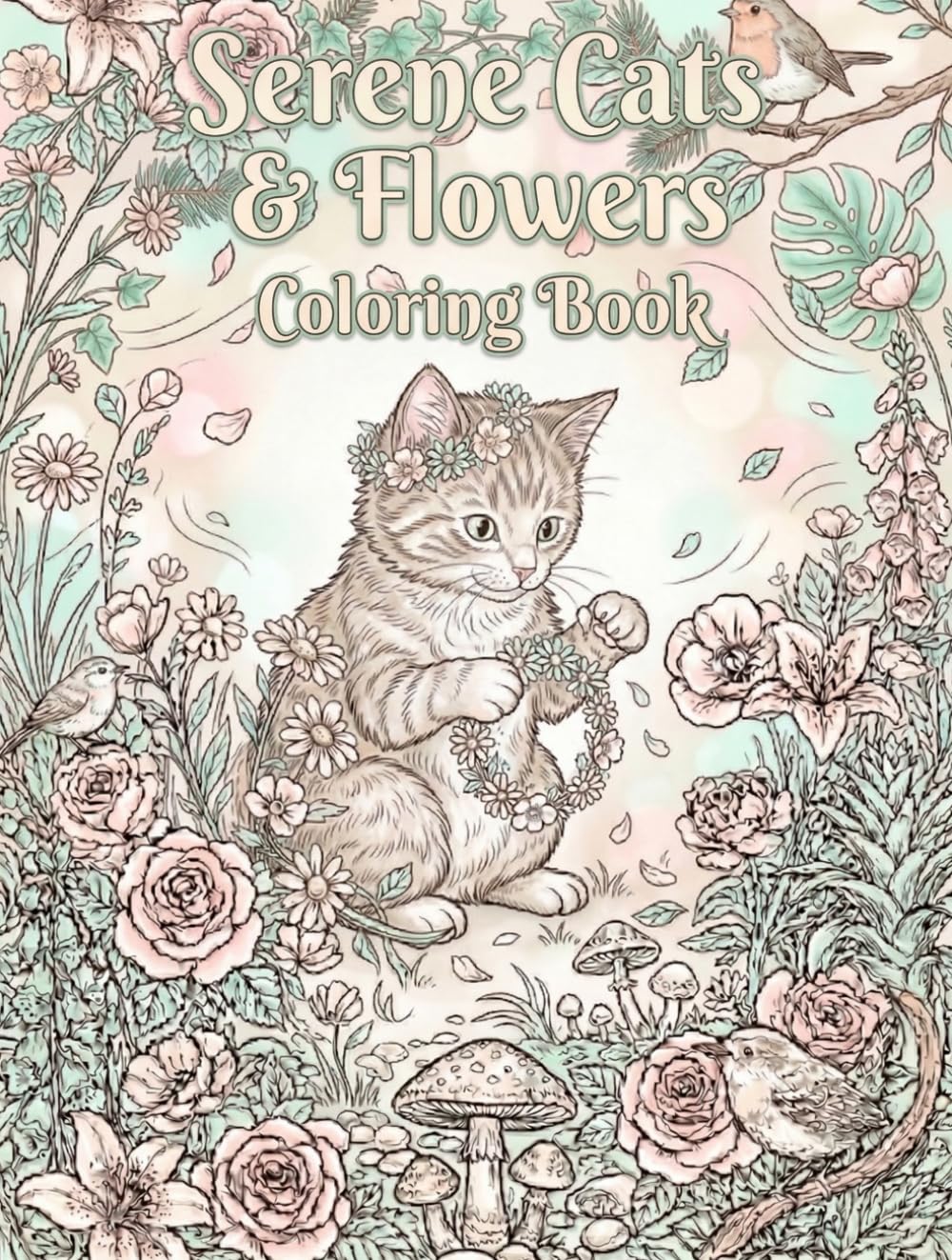 Serene Cats & Flowers Coloring Book: Stress Relief and Mindfulness Coloring Book for Adults