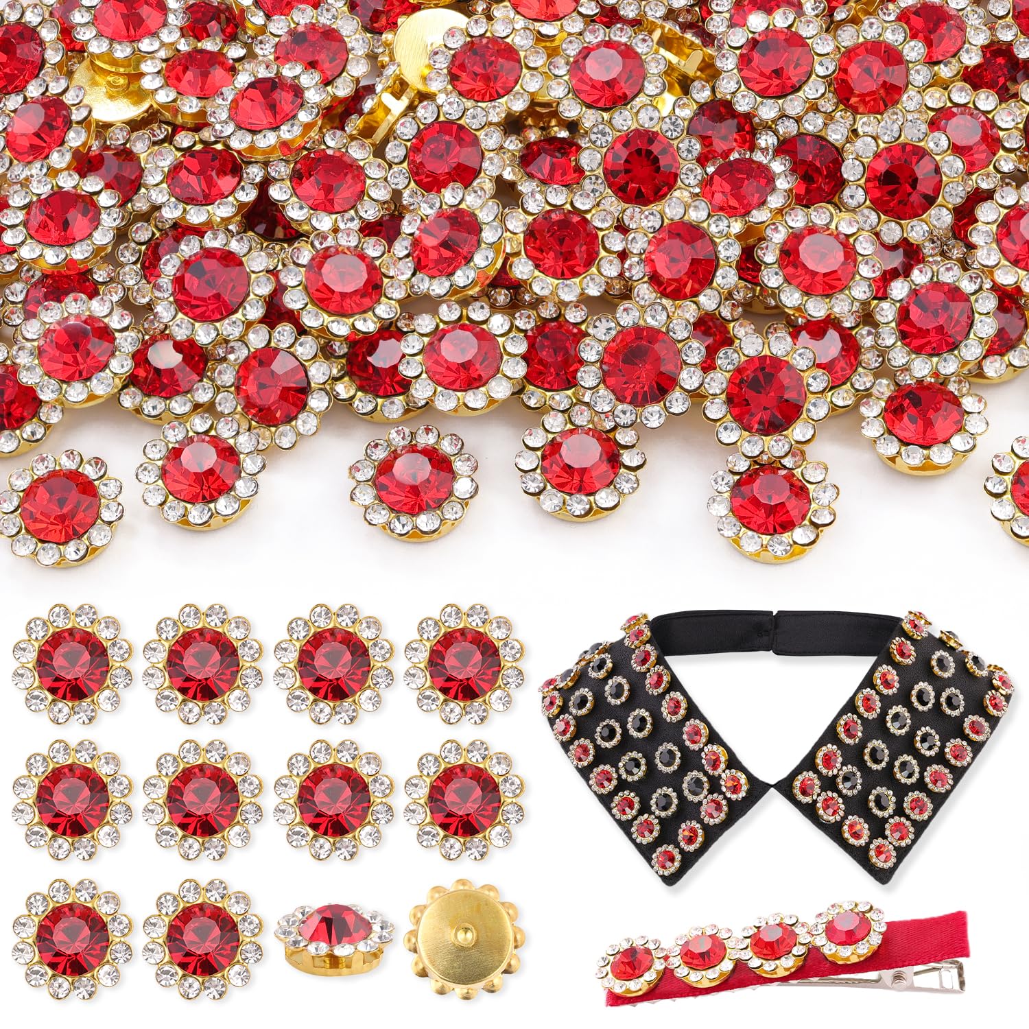 150PCS 12MM Red Sew on Rhinestones for Bedazzling, Sew On Gems for Crafts | Bedazzling Gemstones for Crafts Clothes Hats, Jewels for Bedazzling, Crystal Flatback Colorful Rhinestones, Bedazzled Kit