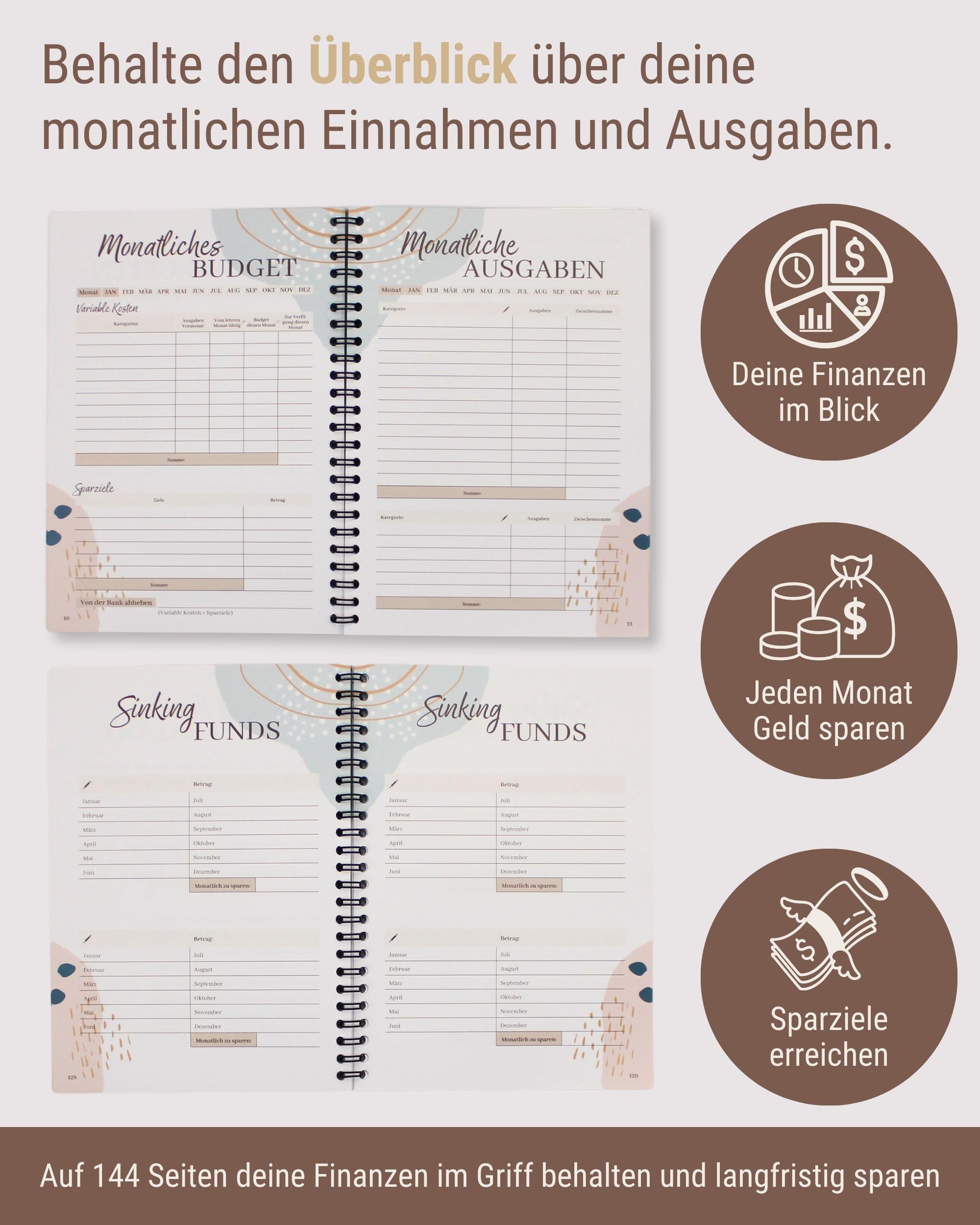 BeginnerBudget® Budget Planner tedesco – Starter set con agenda economica Sparchallenge in tedesco – Risparmia con metodo di busta + istruzioni – Raccoglitore ad anelli A6 – Rilegatura stile geco A6