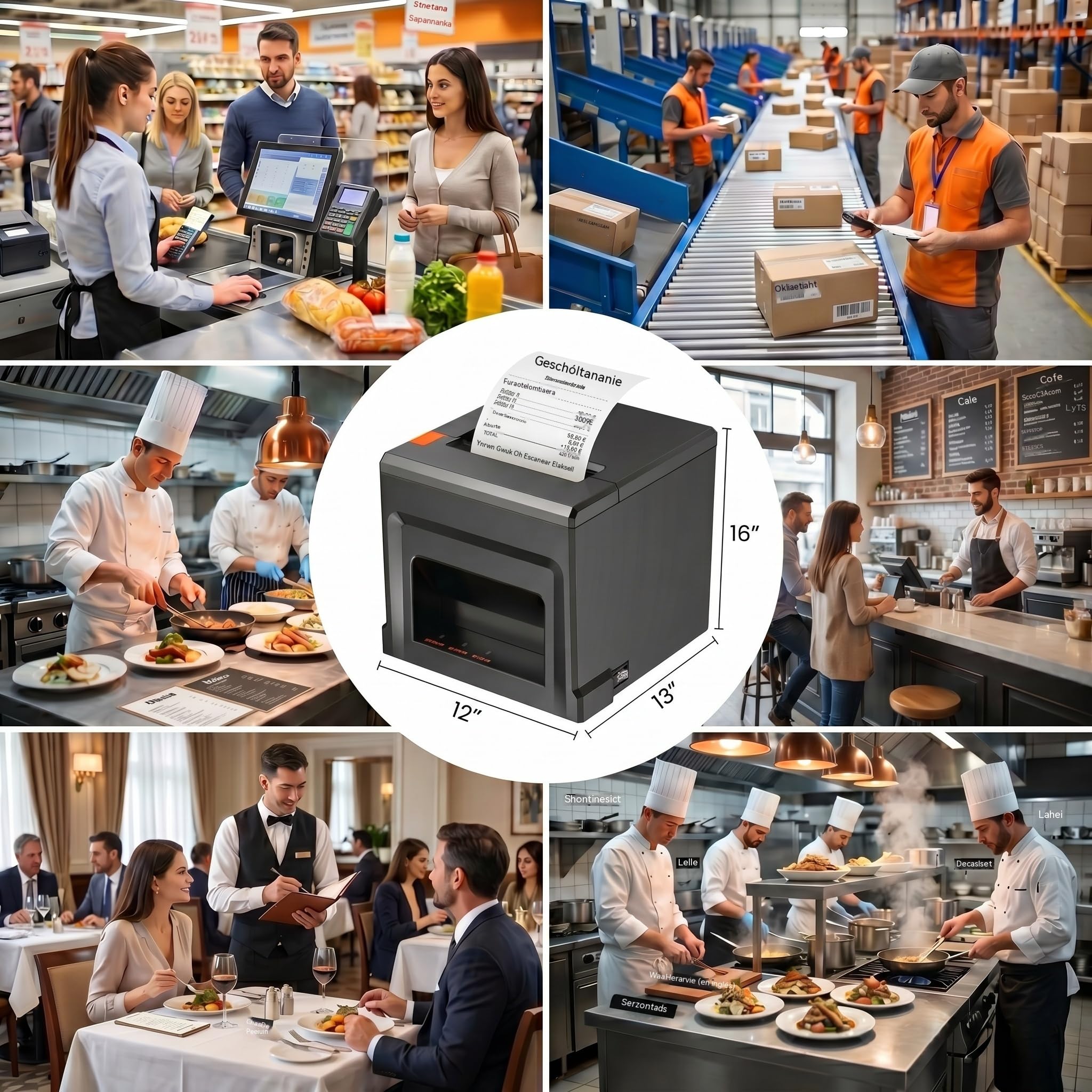 Impresora Térmica POS 80mm con Bluetooth y USB, 300mm/s, Compatible con Windows y Mac, Ideal para Restaurantes, Bares, Tiendas y Comercios