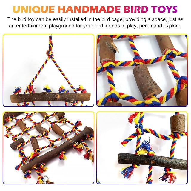 Foto 4 de 7 de Red de Escalada para Loro con 4 Juguetes para Masticar, Perchas y Accesorios para Jaulas de Pájaros