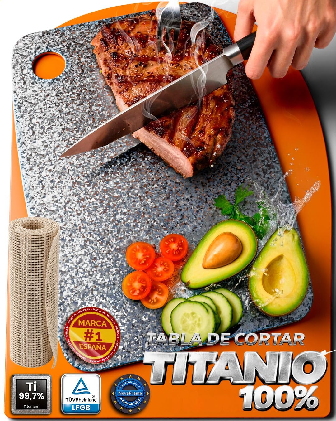 Tabla de cortar de titanio 100% puro 40x30cm – tabla cortar titanio doble cara, tabla antibacteriana para cocina, titanium cutting board ultra resistente, tabla de titanio puro premium