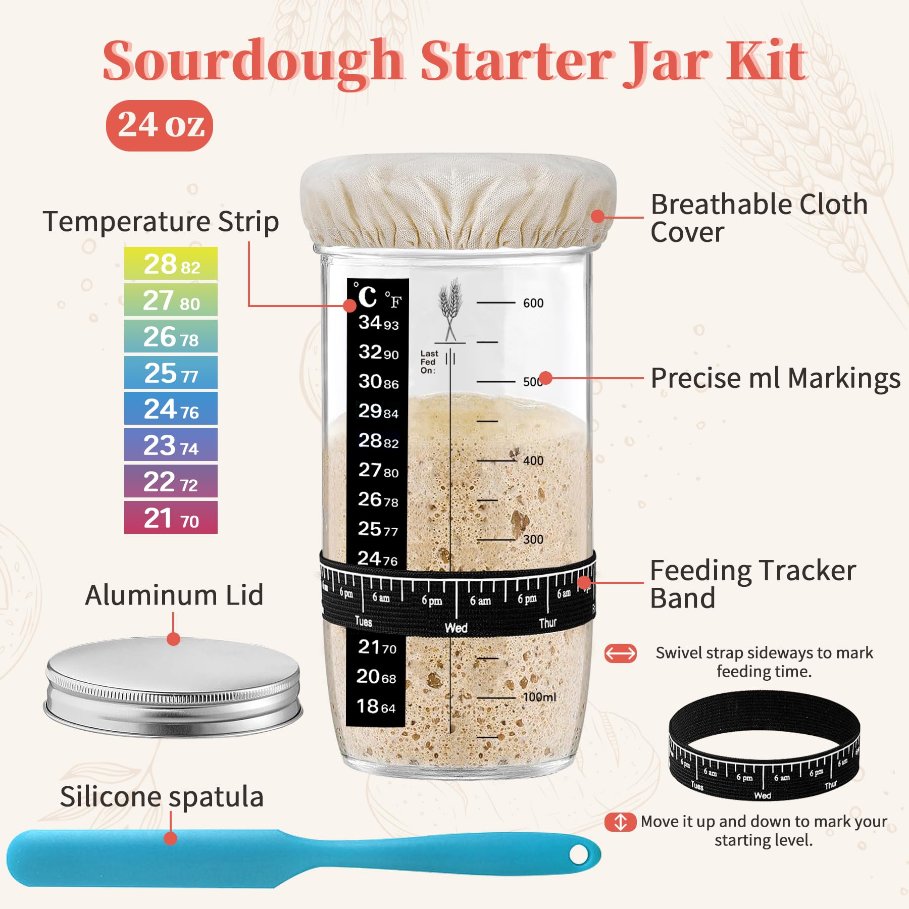 Aliggbent Banneton – Lot de 38 fournitures de cuisson au levain, paniers ronds et ovales de 25,4 cm avec kit de pot à levain de 680,4 g, balance numérique, sacs et kit