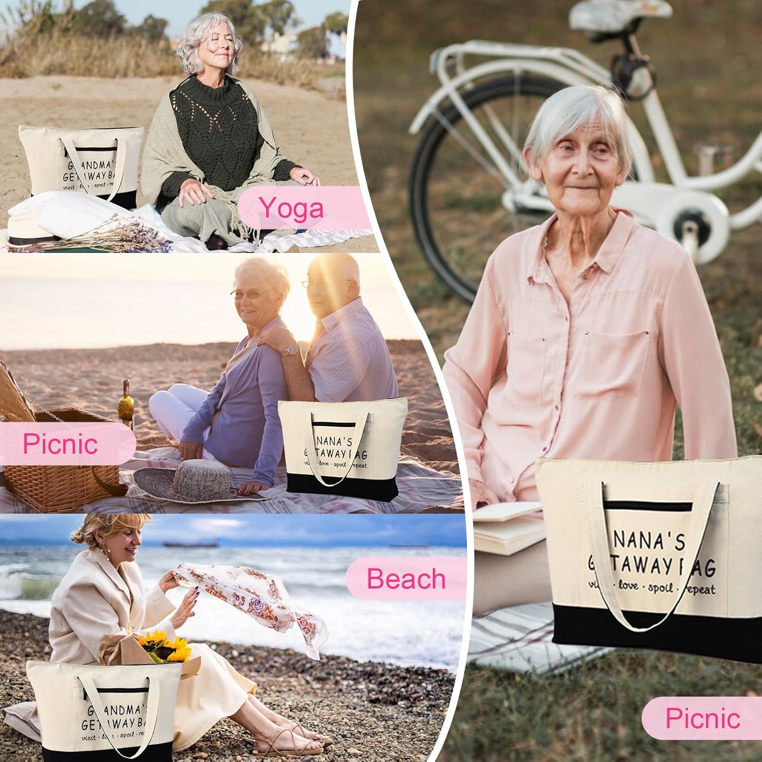 Grandma Brithday Canvas Tote Bag for Shopping Travel, Mothers day Gifts, Christmas Gifts for Grandma from Grandkids - Image 5