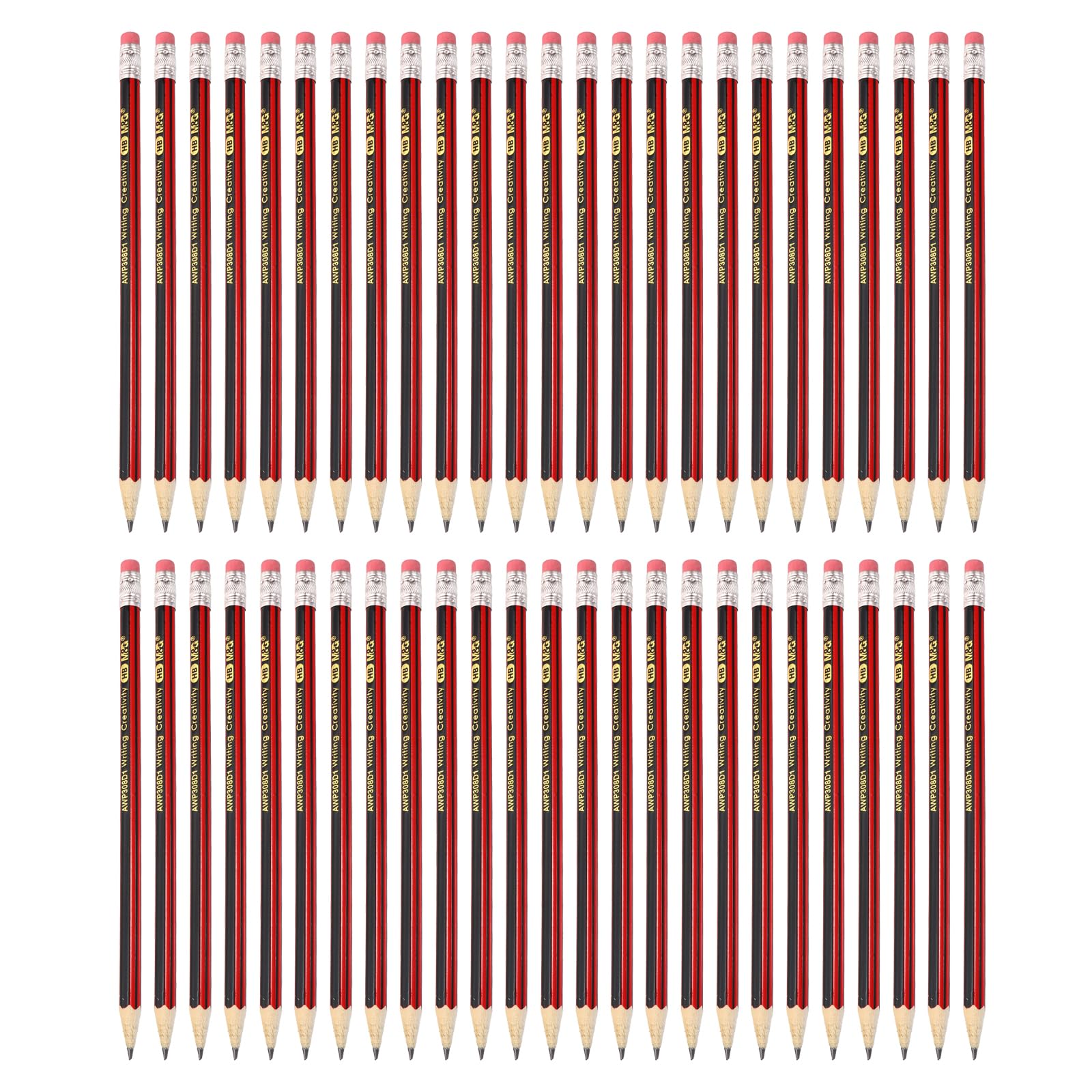 M&G Wooden Hexagonal Pencils, 50 Pcs HB Pencils Graphite Round Pencils with Eraser for Classroom Teacher Office Supplies Red Black