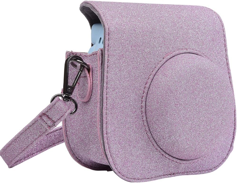 SAIKA Protective Case for Fujifilm Instax Mini 11 Instant Camera. with Adjustable Shoulder Strap&Pocket - Glitter Purple