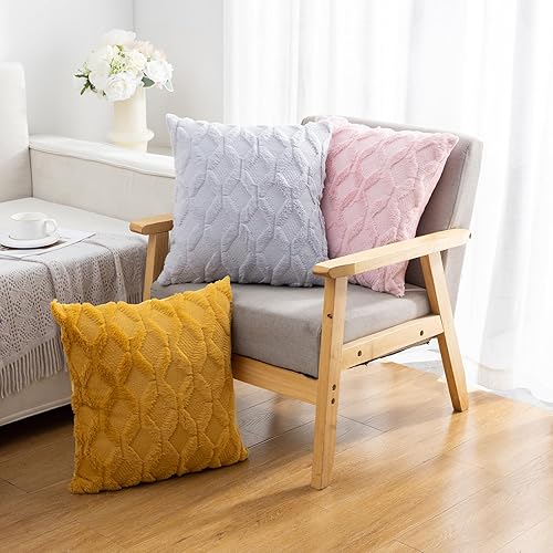 Miniatura 3 de Juego de 2 fundas de almohada de lana corta y felpa suave, fundas de almohada decorativas de terciopelo de 18 x 18 pulgadas, fundas de almohada de