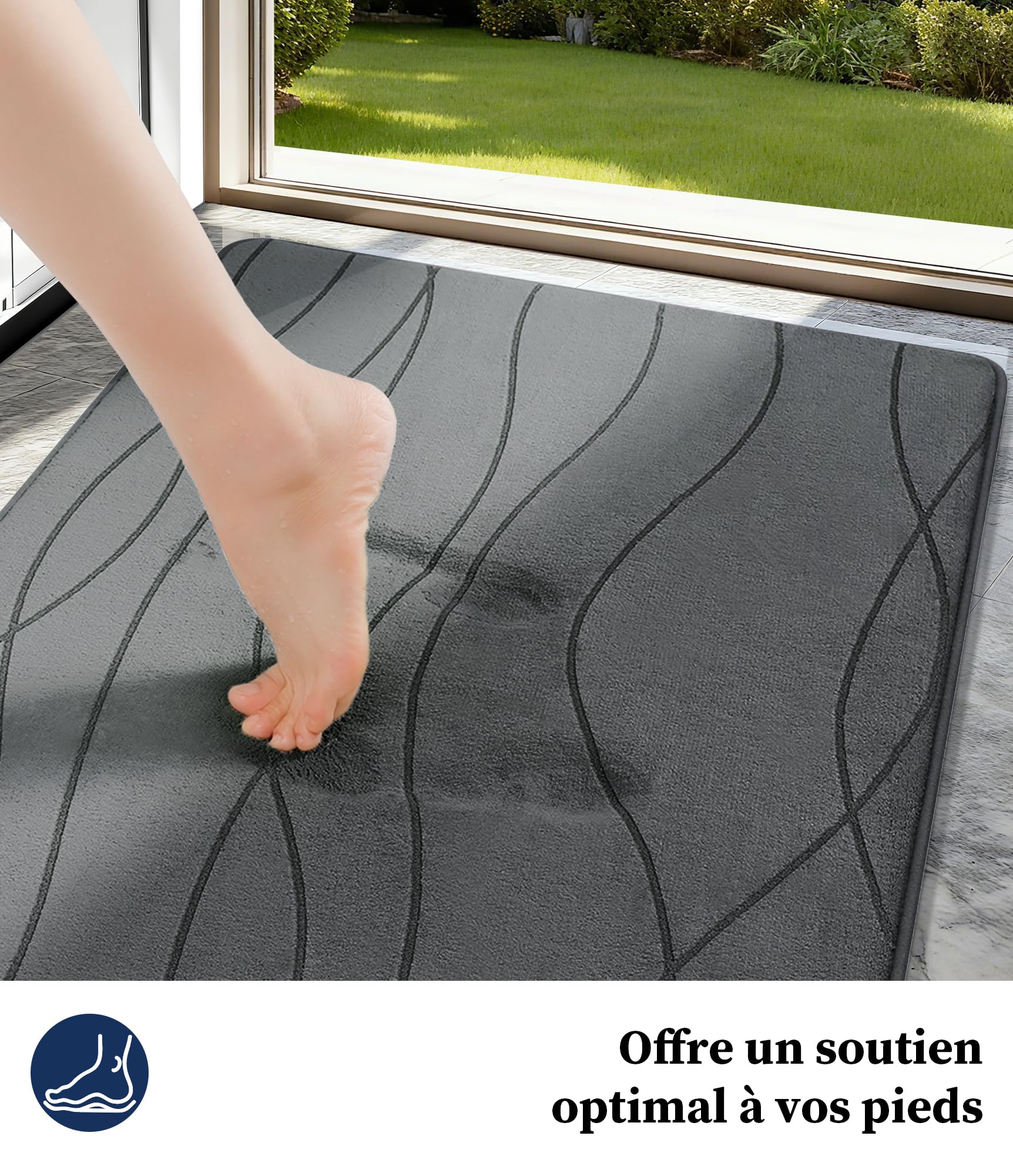 chakme Tapis de Bain en Mousse à mémoire de Forme, Tapis Salle de Bain Absorbant, Tapis de Douche Antidérapant pour la Salle de Bain et Les WC, 43 x 61 cm, Gris foncé