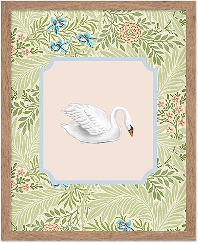 Monem Art Vintage Swan Poster - Retro Bird Print - Farmhouse Art - Pastel Floral Art - Animal Art - Watercolor Art - Chic Boho Art - Aesthetic Kids